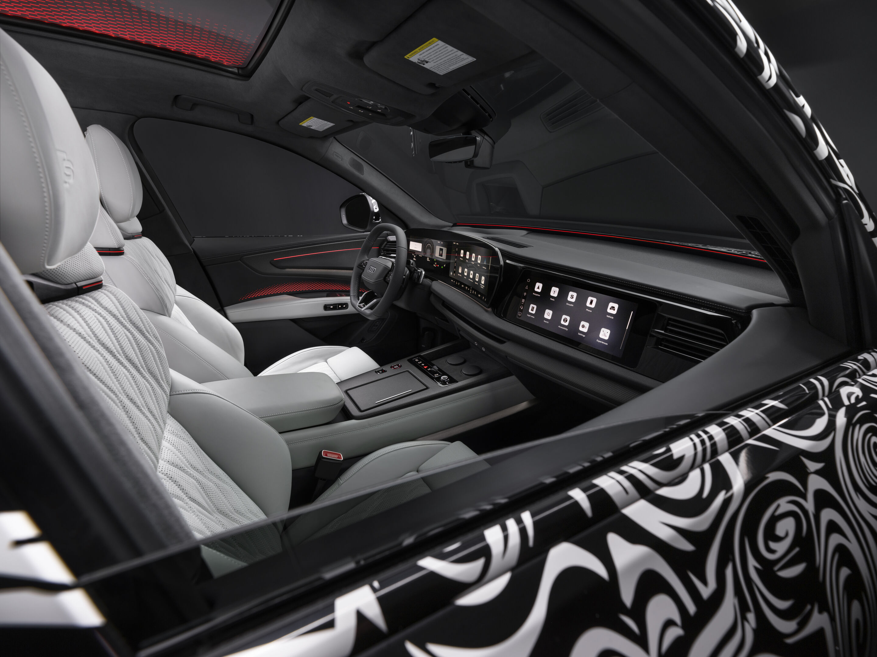 Audi Q9 - Studioaufnahme, Interieur, Lenkrad, Digital Stage, Sportsitze vorn