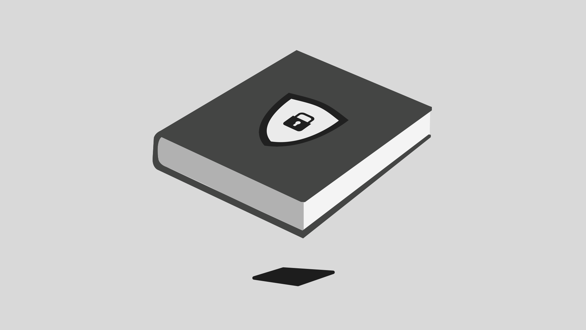 Illustration eines Buches, das ein Schutzschild auf dem Titel trägt, auf dem ein Vorhängeschloss abgebildet ist