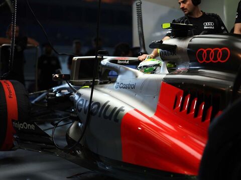 Audi R26 in the pit lane during the team’s 2026 Formula 1 programme