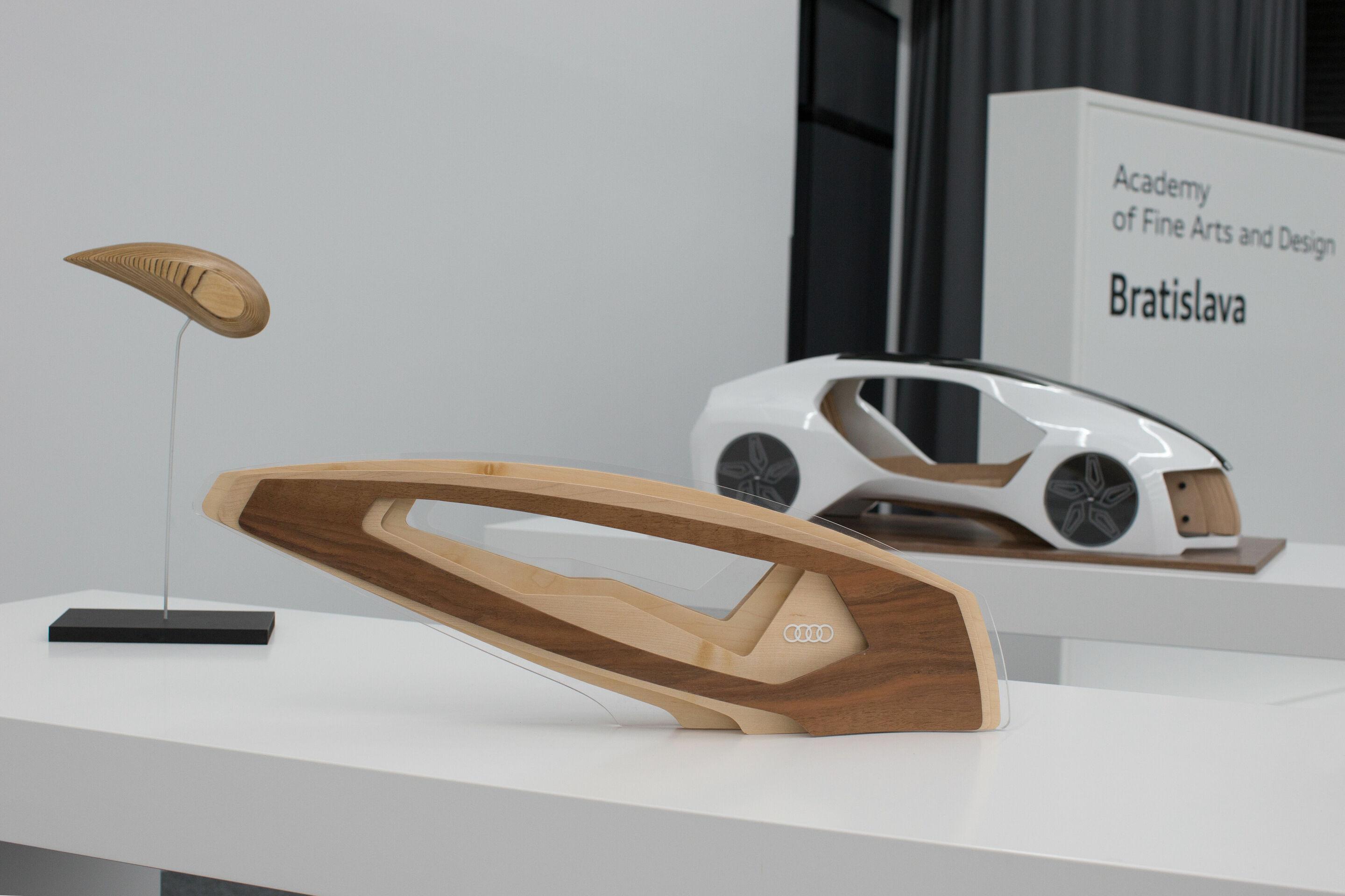 Audi Hosts Design Universities - Three models by student Adrian Mankovecký from the Academy of Fine Arts and Design in Bratislava for his “Wood Aerodynamics” concept for the academy’s cooperative project with Audi.