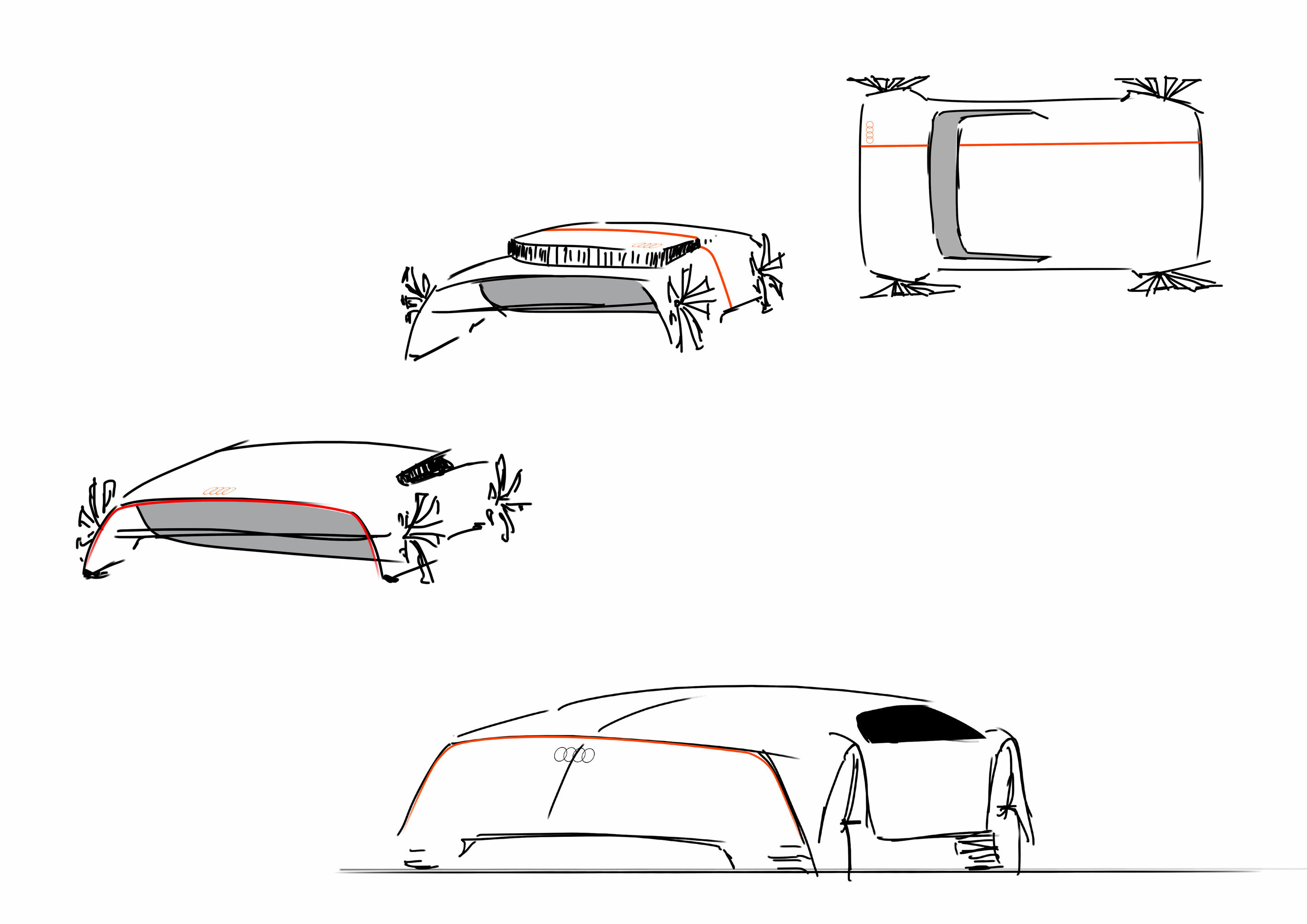 Skizze - Hochschulen zu Gast bei Audi Design UNIverse - Skizzen der Studentin Vanessa Woznik von der Hochschule für Gestaltung Offenbach zu ihrem „GT“-Modell, das bei der Hochschulkooperation „Traum wagen“ mit Audi entstanden ist.