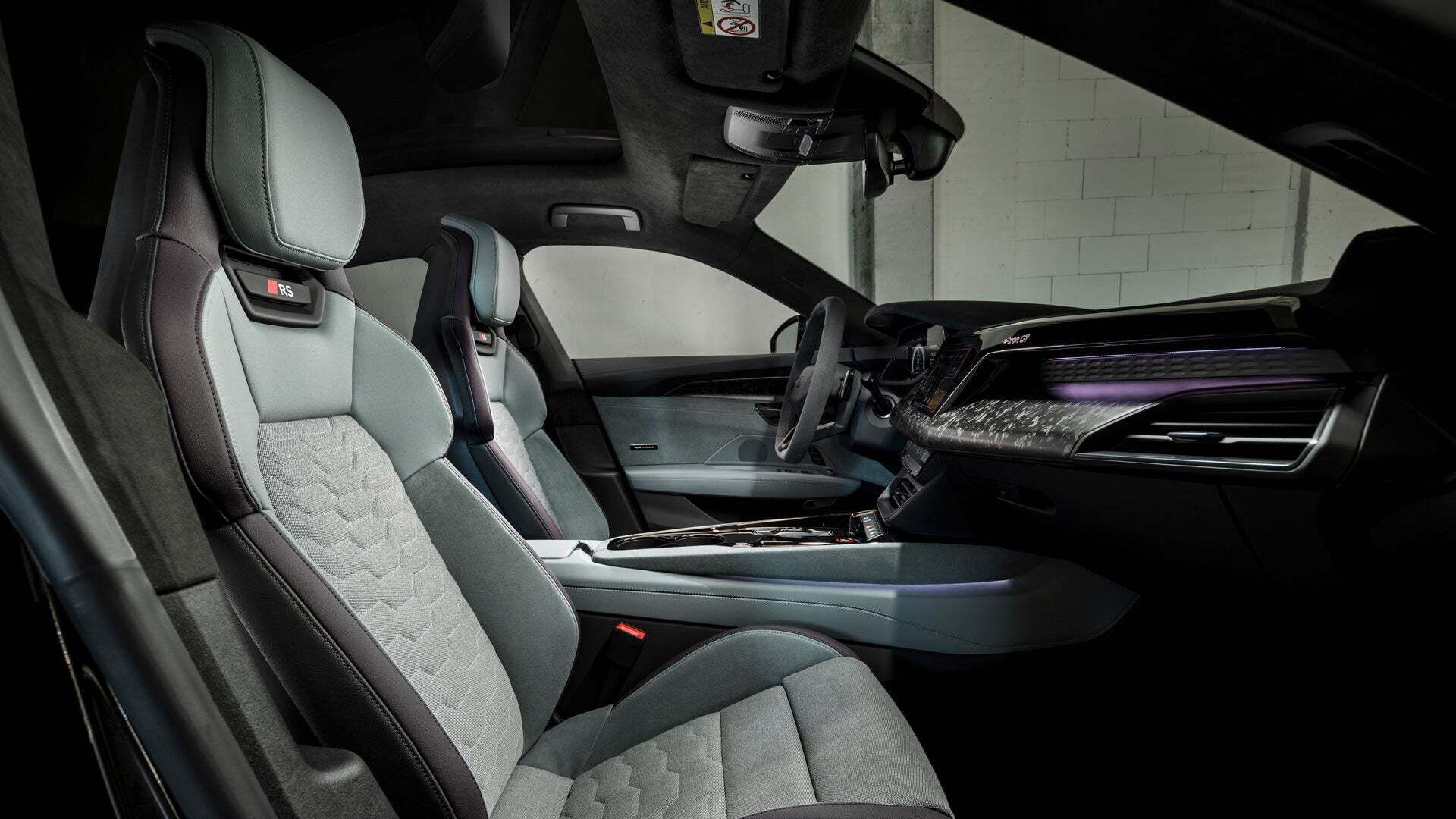 Personalised interior design in shades of grey and silver for an Audi RS e-tron GT performance.