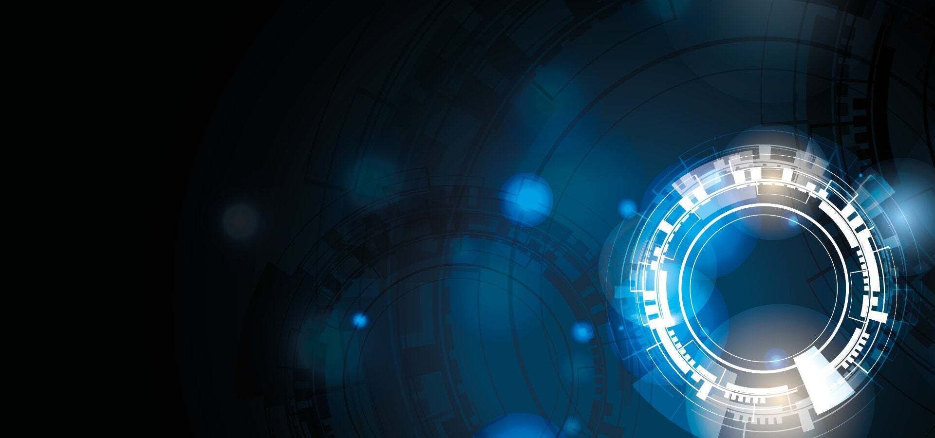 Illustration of a radiant circle on a black background with blue reflections