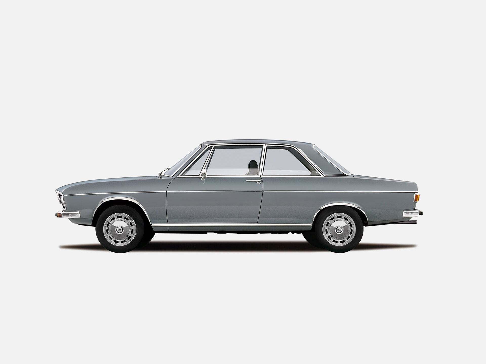 Illustration des Audi 100 in Grau auf weißem Hintergrund