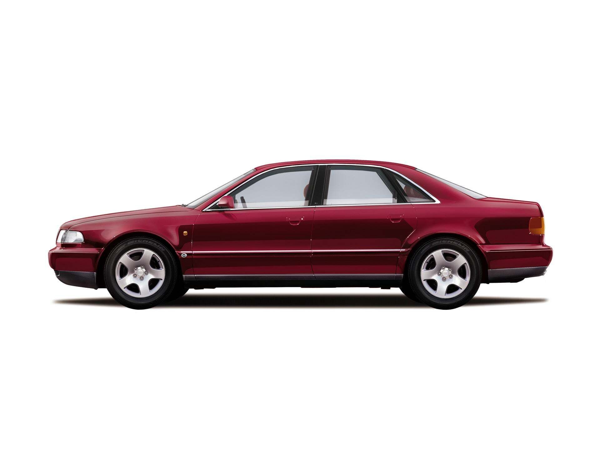 Illustration eines Audi A8 in Rubinrot vor weißem Hintergrund