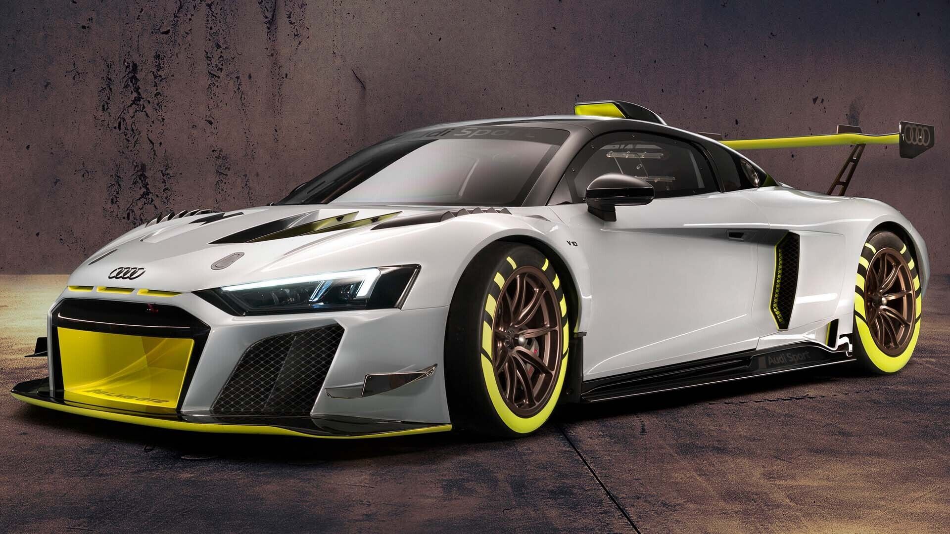 A studio picture showing the Audi R8 LMS GT2 in 2019.