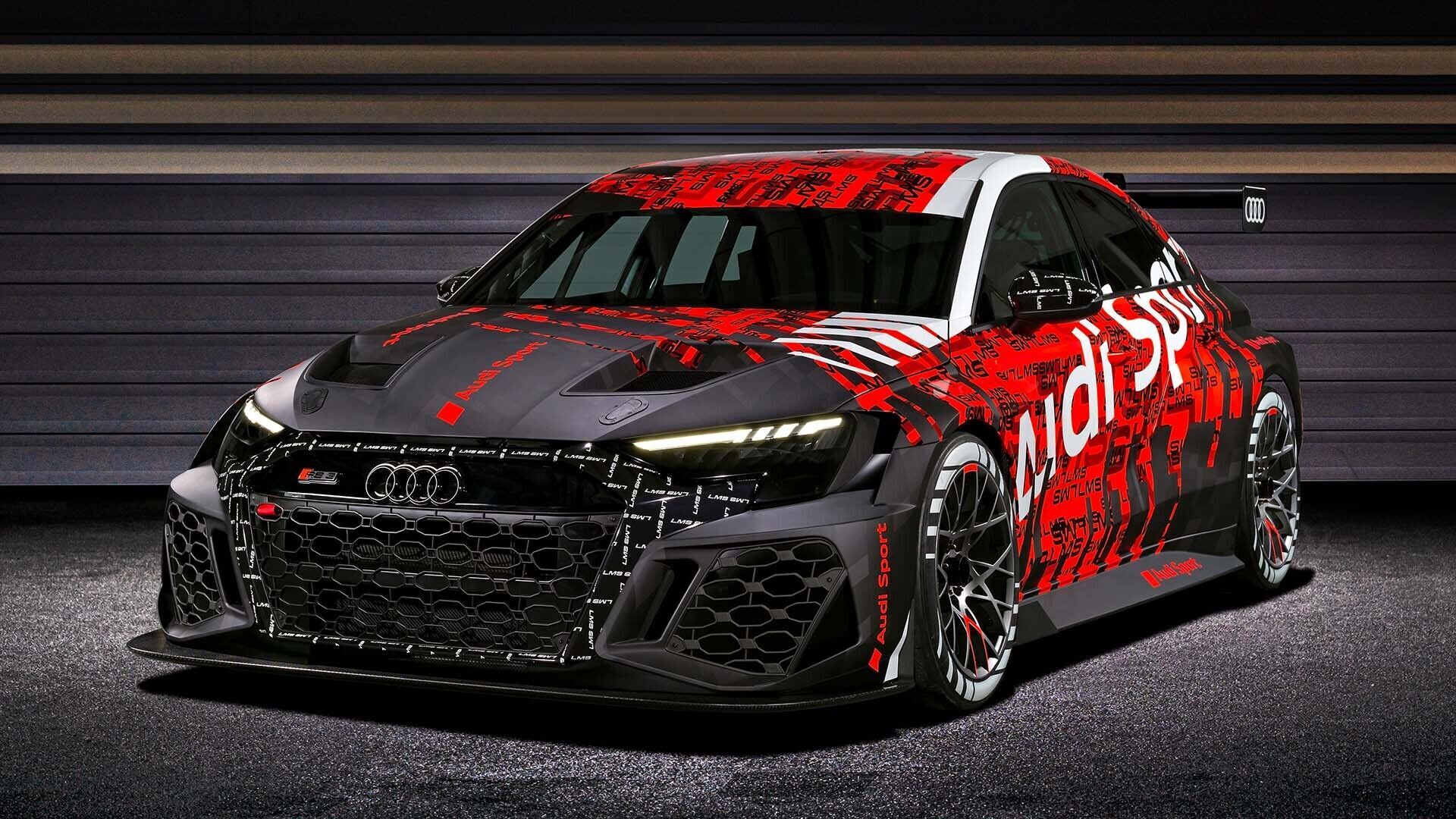 A studio picture showing the Audi RS 3 LMS in 2021.