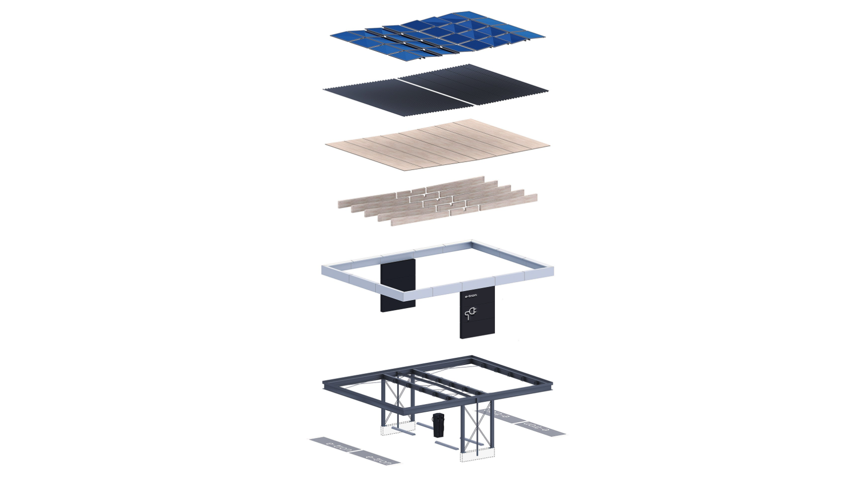 Components of solar carports shown in a graphic