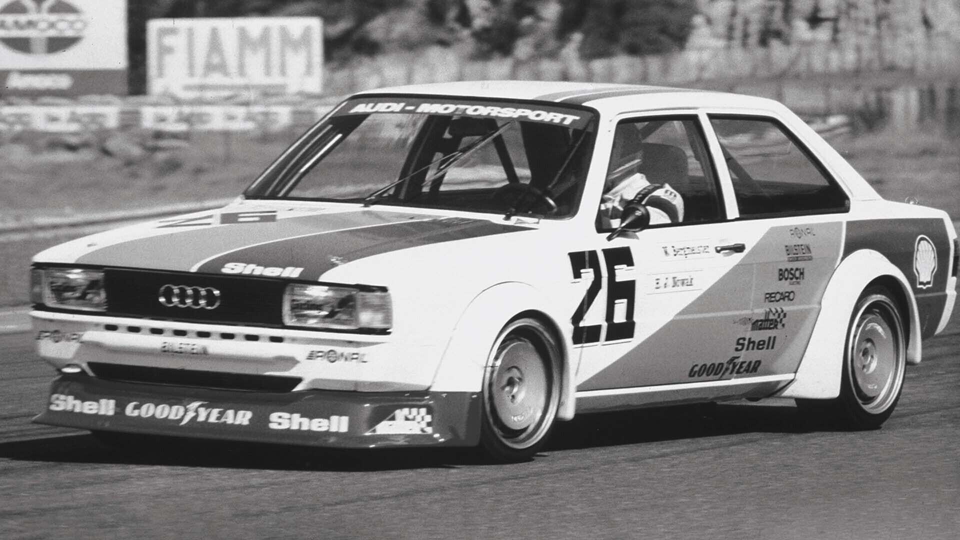 A picture showing the Audi 80 of Willi Bergmeister and Hans-Joachim Nowak at Vallelunga in 1980.