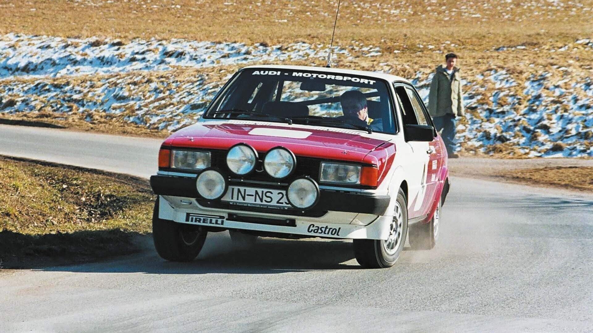 A picture showing an Audi 80 developed for rallying.