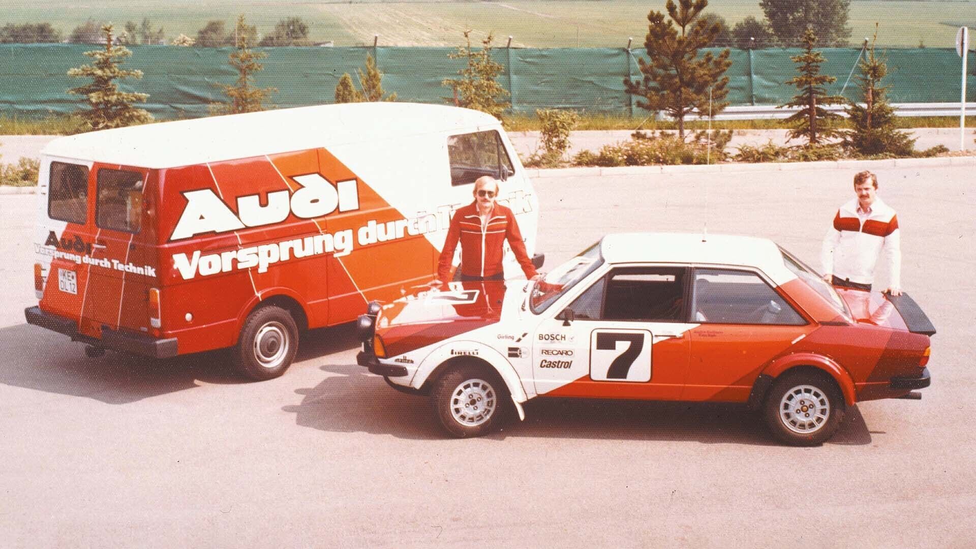 A picture showing an Audi 80 developed for rallying.