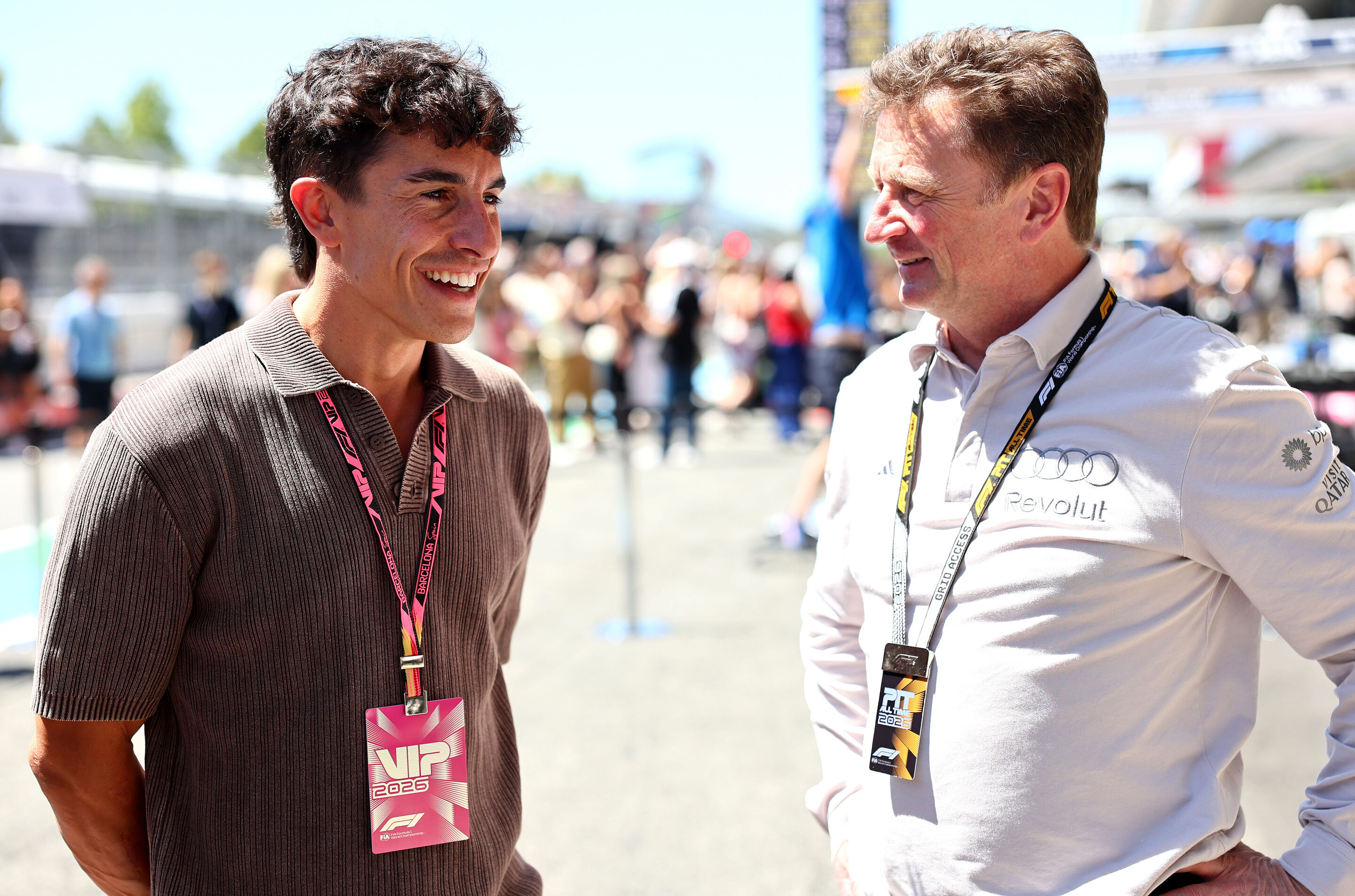 Audi Revolut F1 Team: Barcelona Grand Prix - Ducati factory driver Marc Marquez visits Audi Revolut F1 Team. With Racing Director Allan McNish.