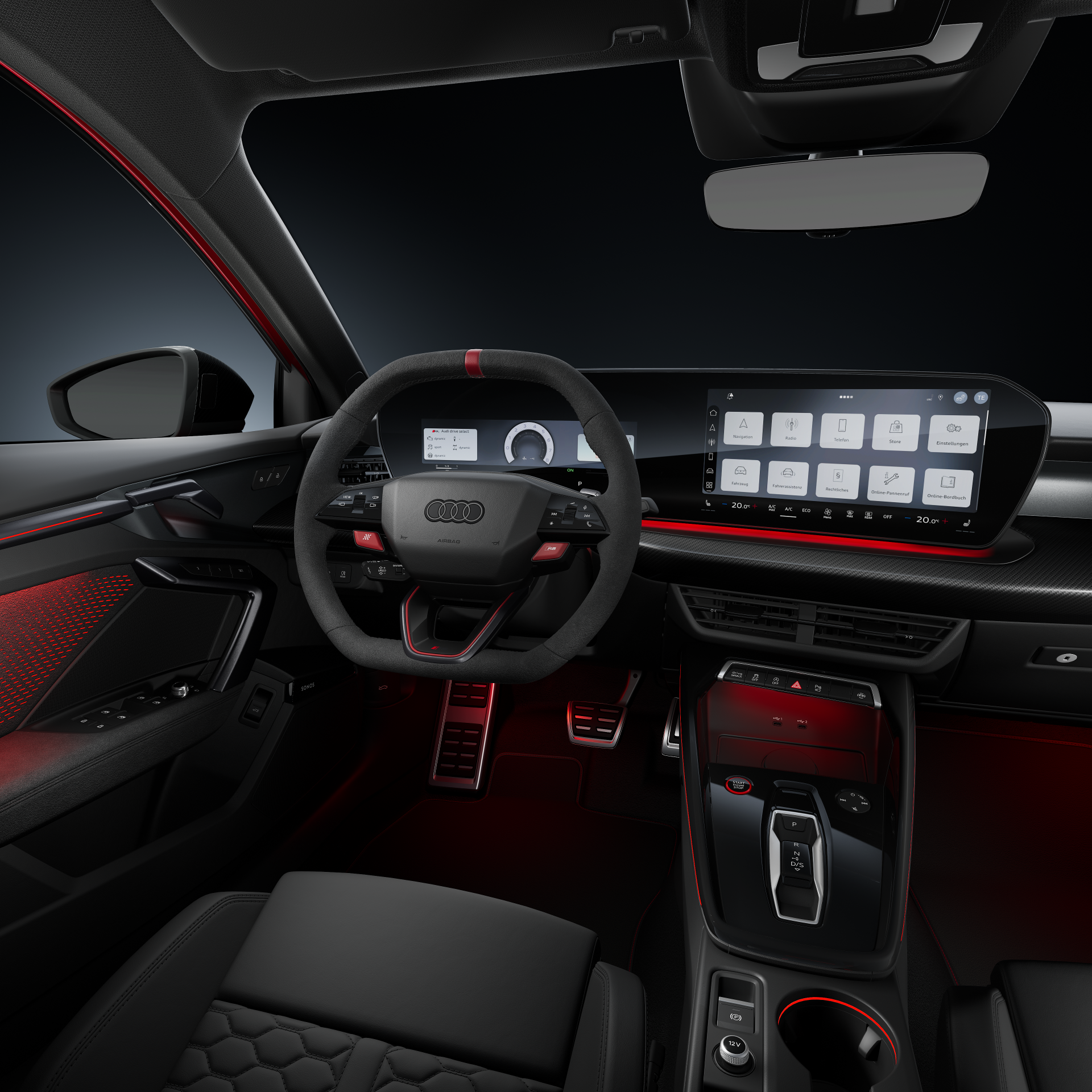 Audi RS 3 Limousine - Studioaufnahme, Interieur, Cockpit und Lenkrad