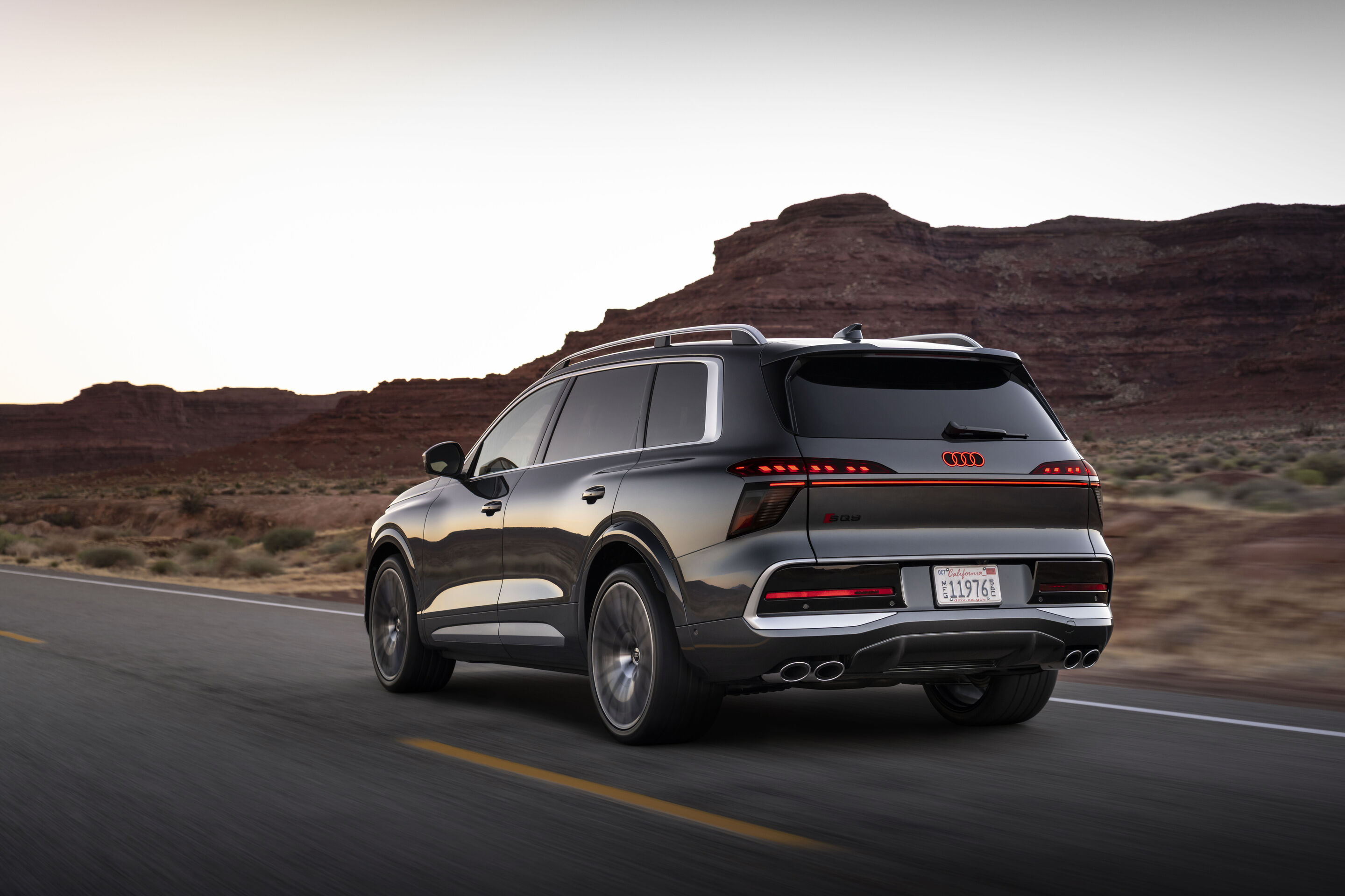 Audi SQ9 SUV - Daytona grey metallic, dynamic photo, exterior, three-quarter rear view