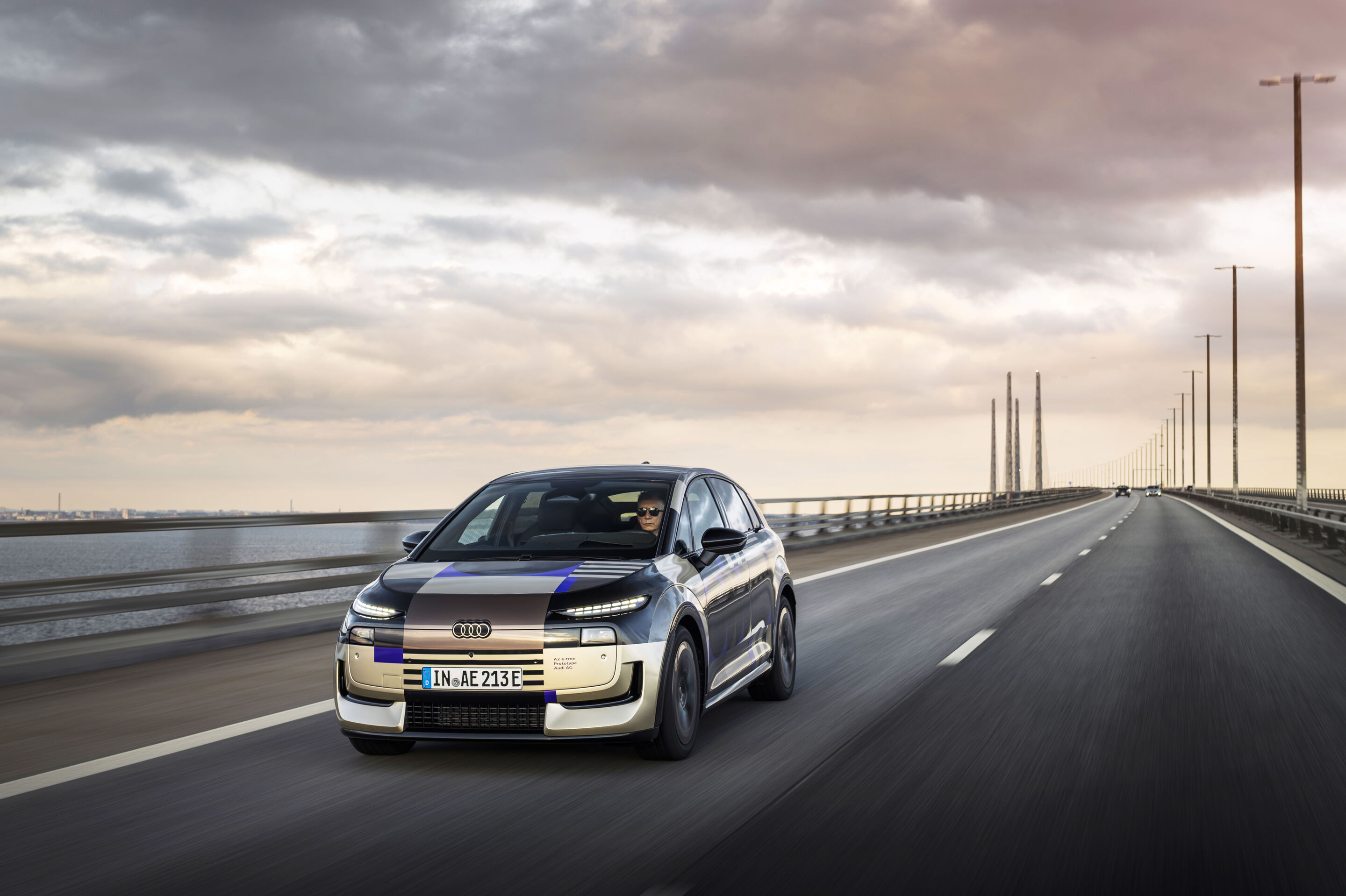 Audi A2 e-tron with design livery - Outdoor dynamic shot, exterior, three-quarter-front-view