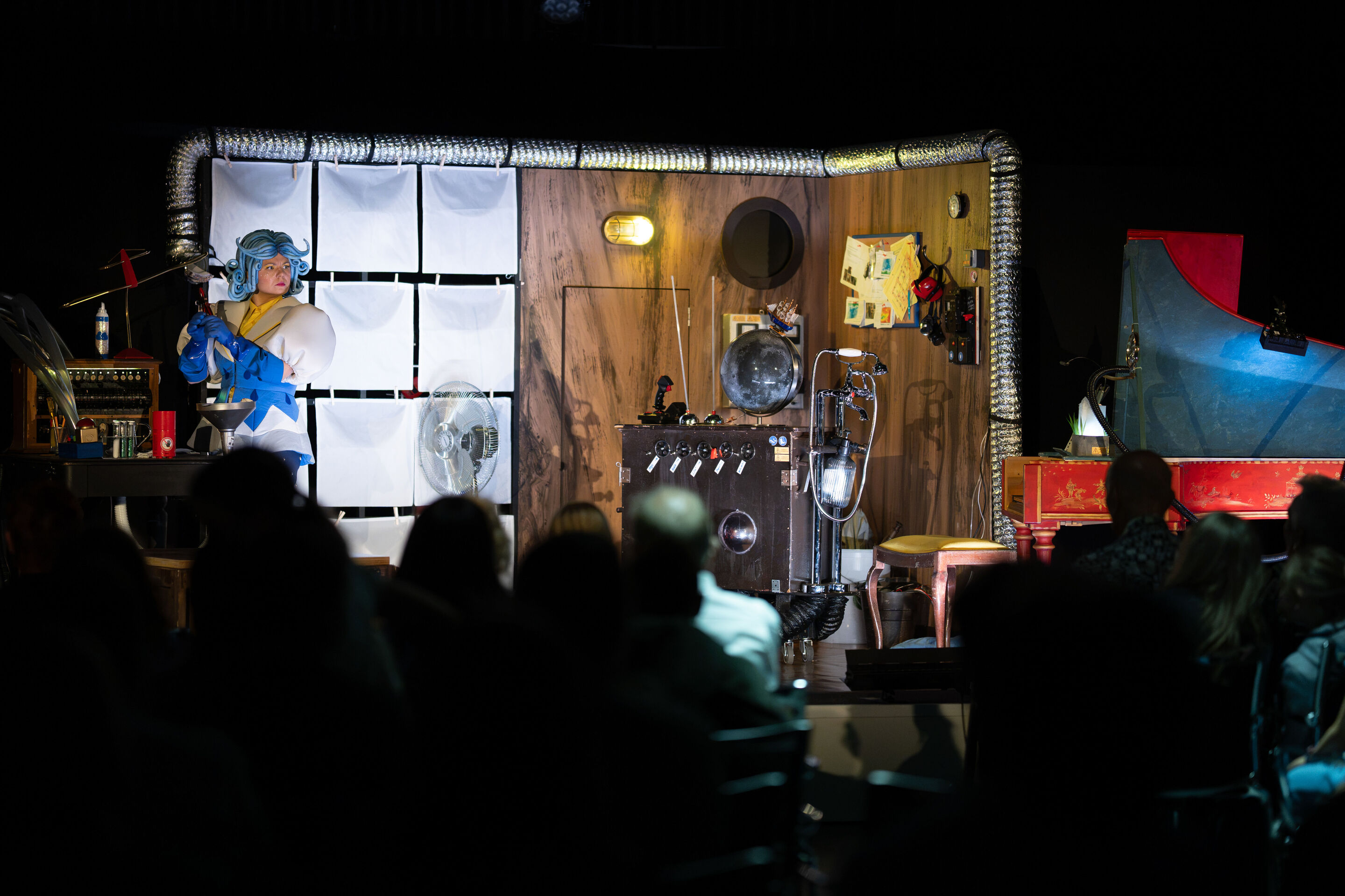 Scene from the children’s opera “Holle!” (The Salzburg Festival as a guest at the Audi Summer Concerts) - View from the audience of the stage of the children's opera Holle! at the museum mobile of the Audi Forum Ingolstadt. Tatiana Kuryatnikova as Holle...