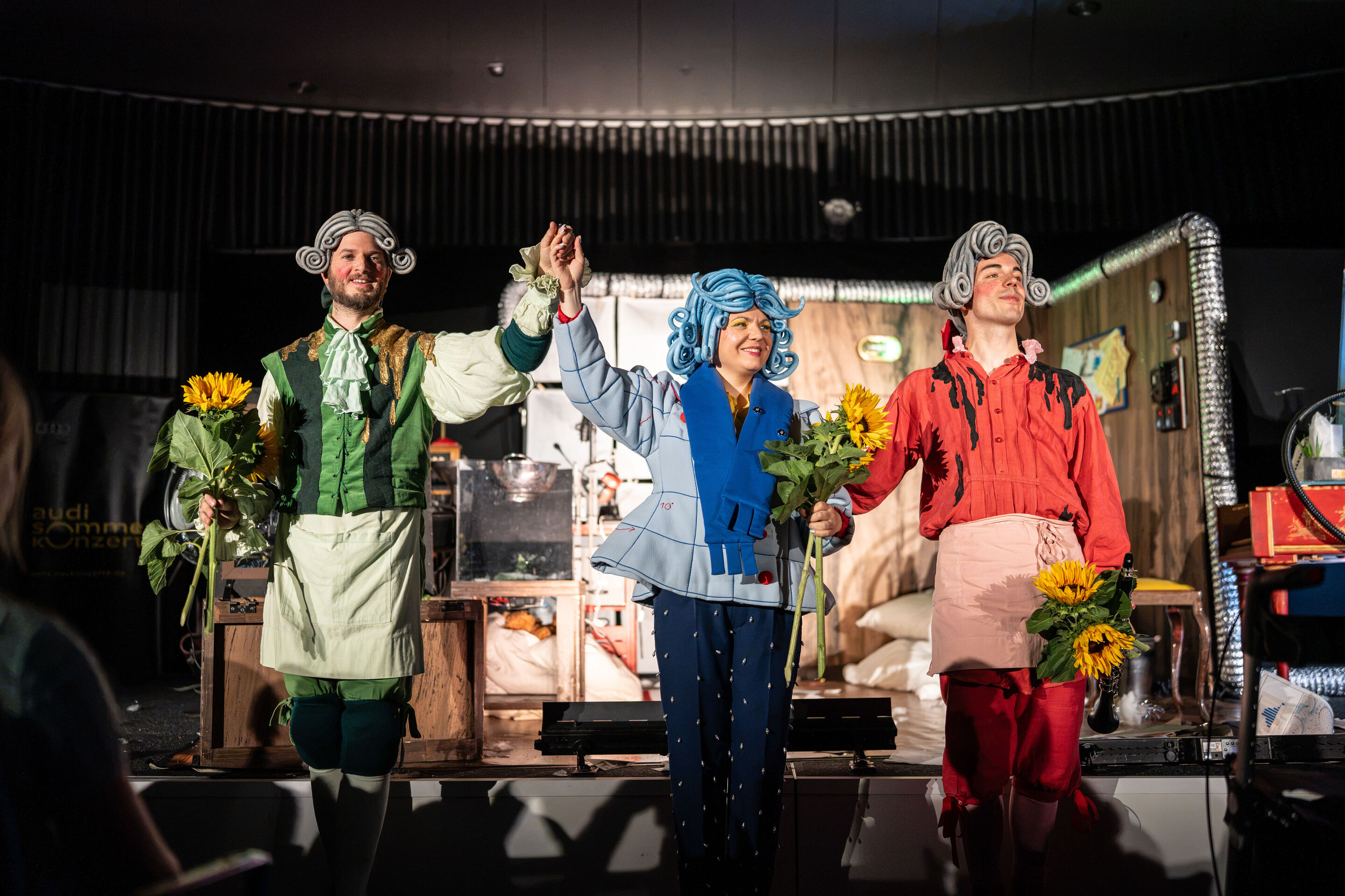 Scene from the children’s opera “Holle!” (The Salzburg Festival as a guest at the Audi Summer Concerts) - View from the audience of the stage of the children's opera Holle! at the museum mobile of the Audi Forum Ingolstadt. Alexander Gergelyfi as Gold-Andy,...