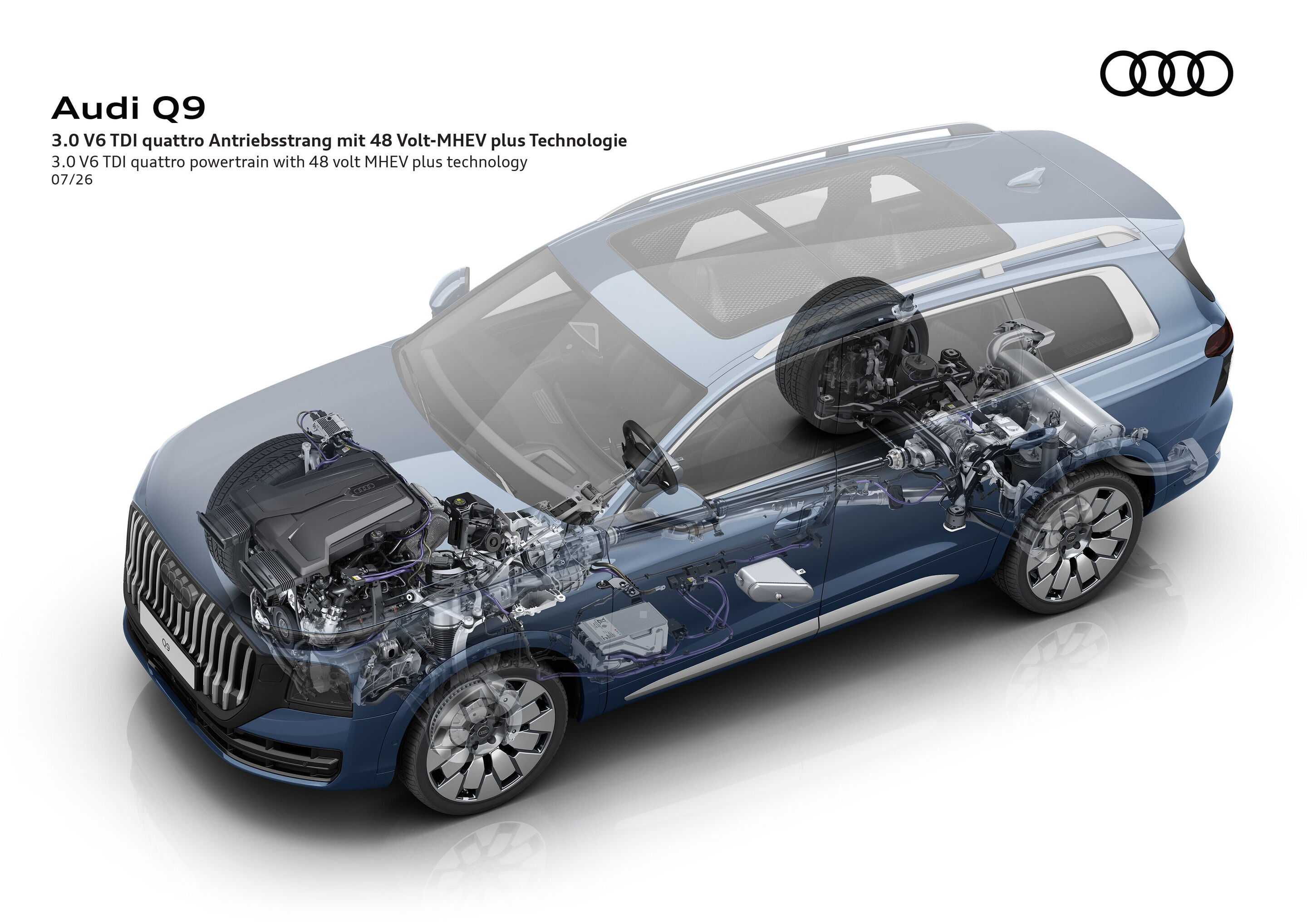 Illustration - Audi Q9 - 3.0 V6 TDI quattro Antriebsstrang mit 48 Volt-MHEV plus Technologie
