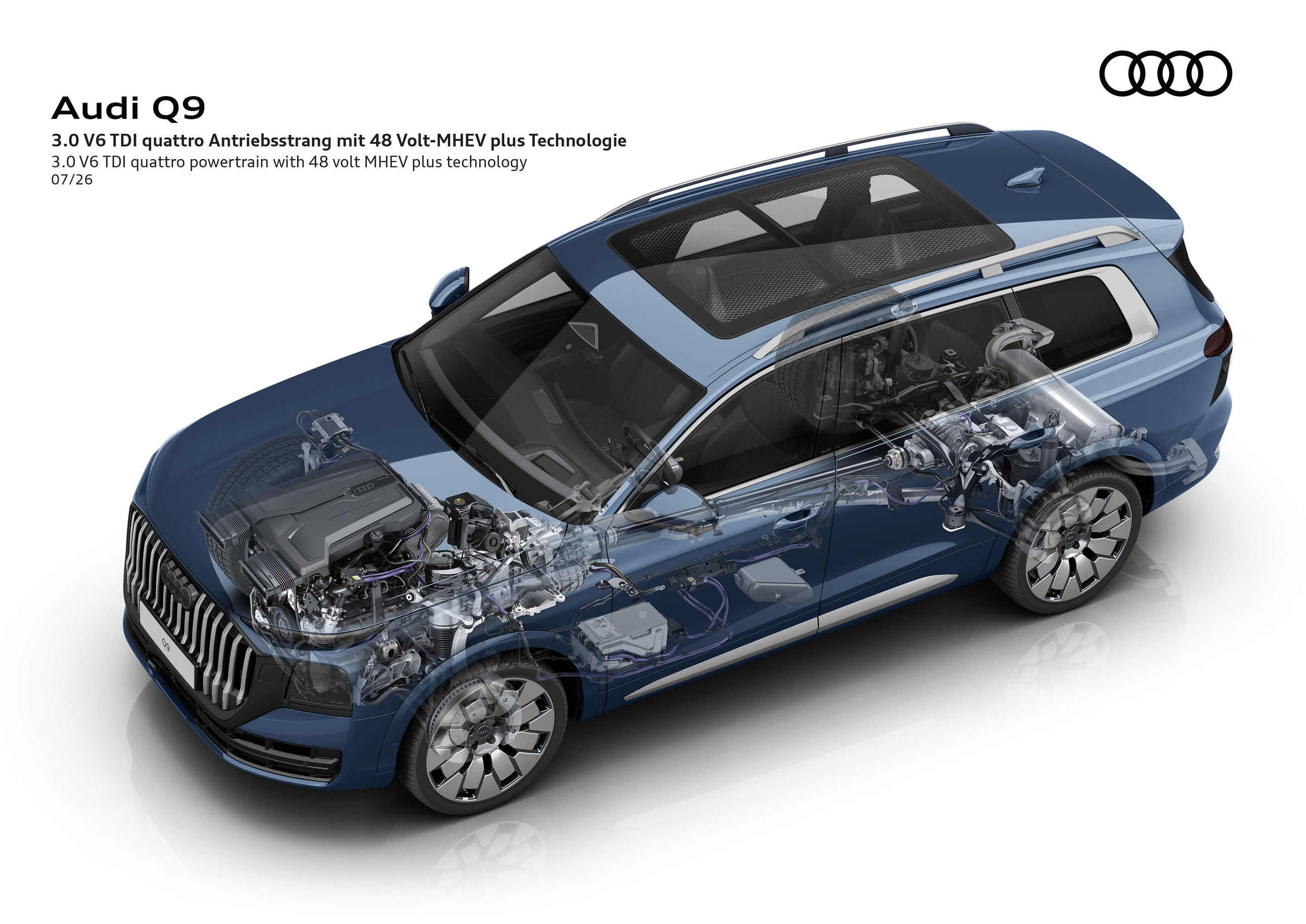 Illustration - Audi Q9 - 3.0 V6 TDI quattro Antriebsstrang mit 48 Volt-MHEV plus Technologie