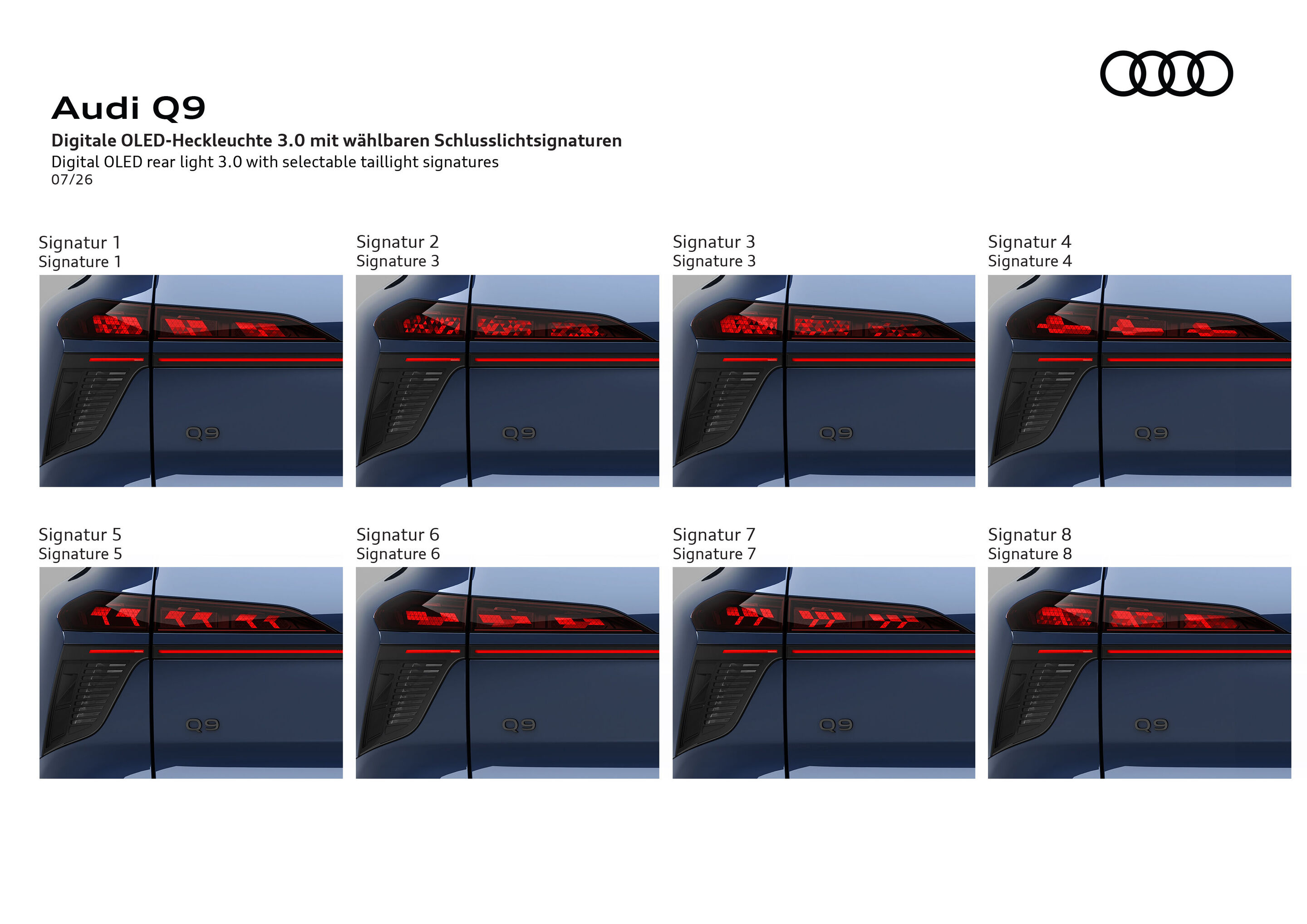Illustration - Audi Q9 - Digital OLED rear light 3.0 with selectable taillight signatures