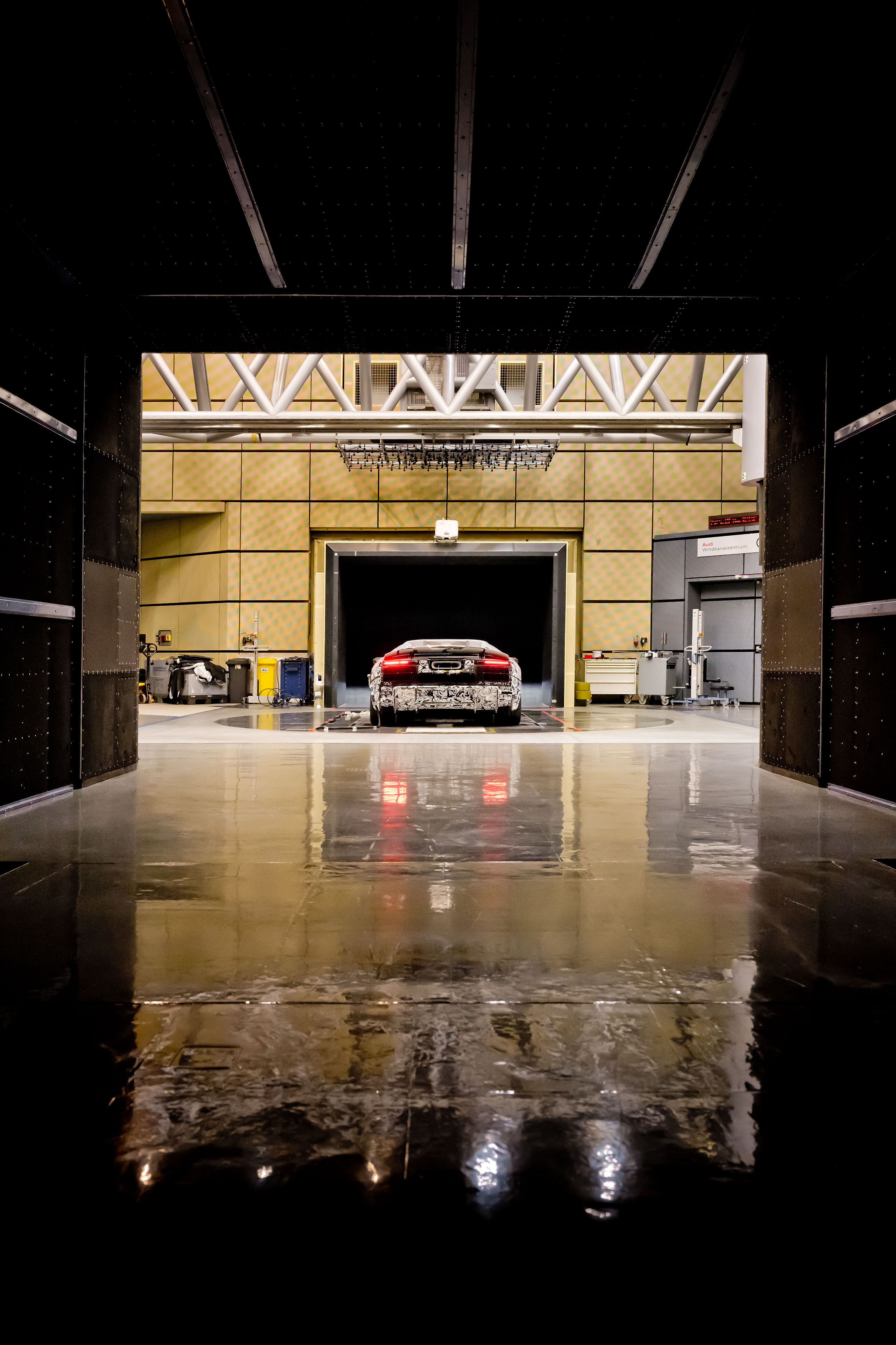 The Audi Nuvolari in 405 Days - The Audi Nuvolari in the wind tunnel in Ingolstadt: Extensive aerodynamic testing optimizes airflow, efficiency, and high-speed stability of the supercar.