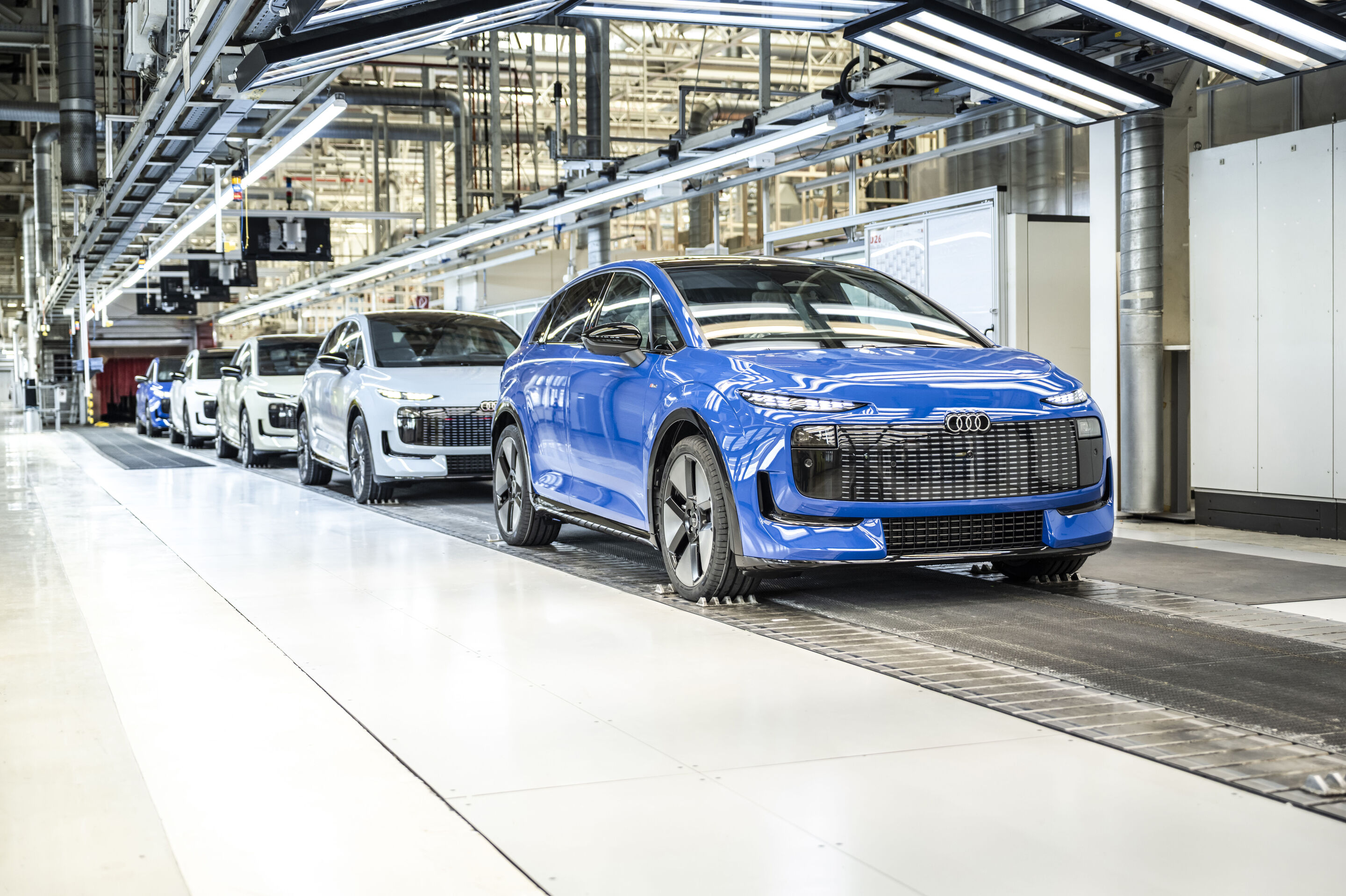 Audi A2 e-tron production at the Ingolstadt site - The Audi A2 e-tron during final quality inspection in the light tunnel.