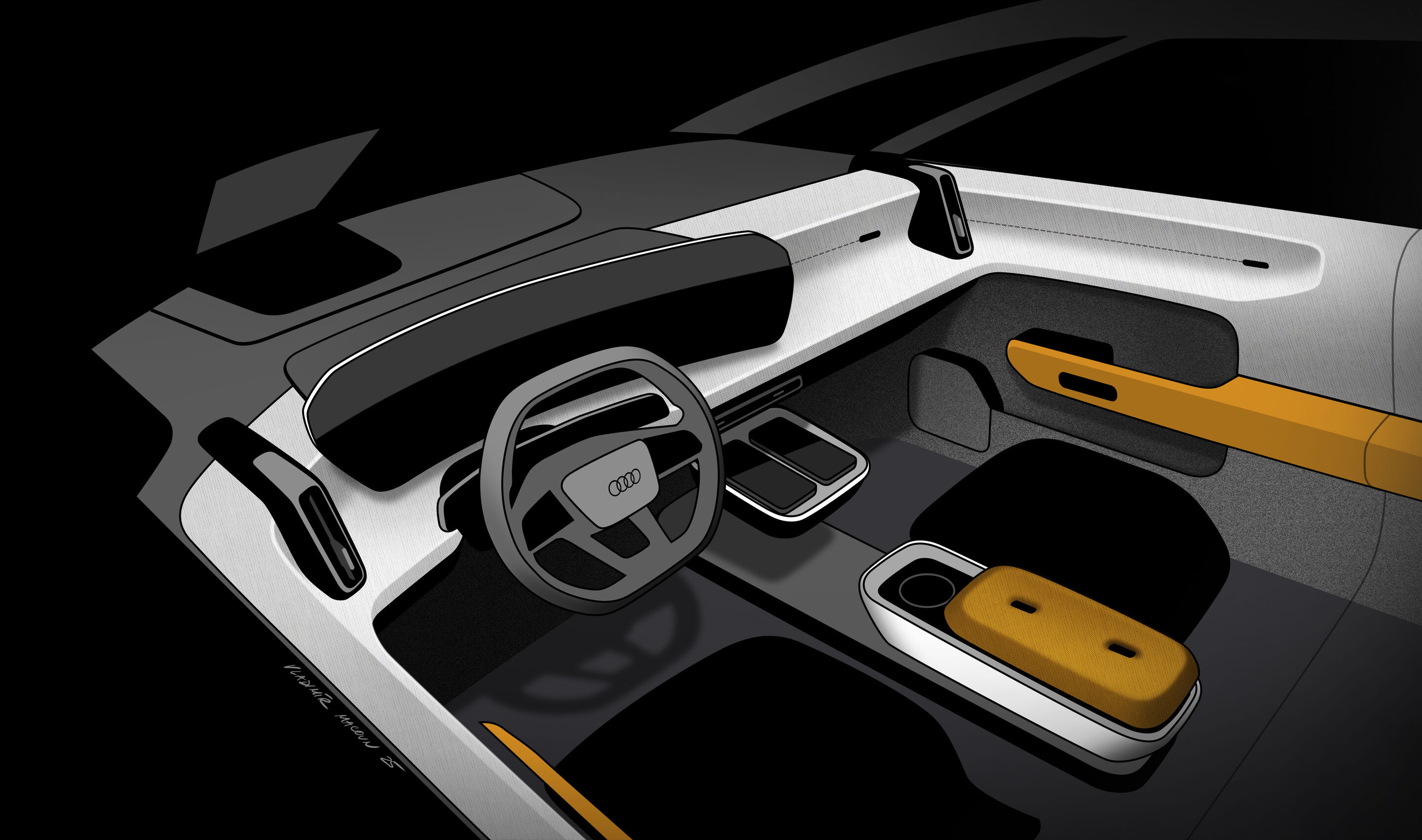 Skizze - Audi A2 e-tron - Design Skizze Interieur