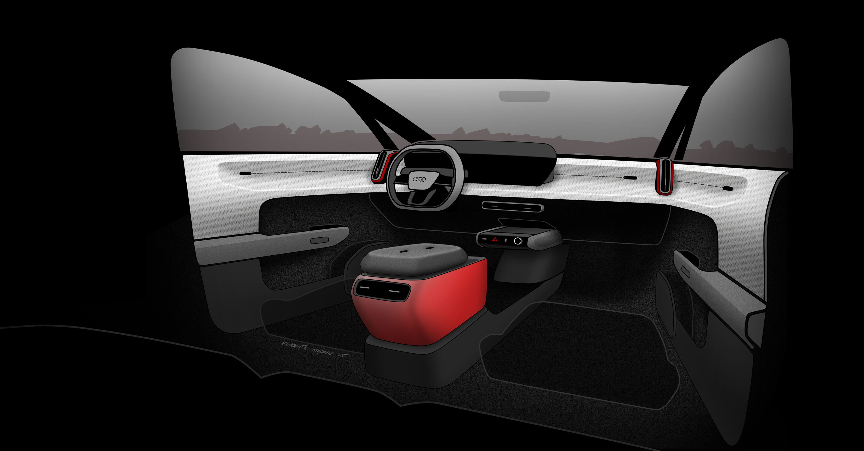 Skizze - Audi A2 e-tron - Design Skizze Interieur