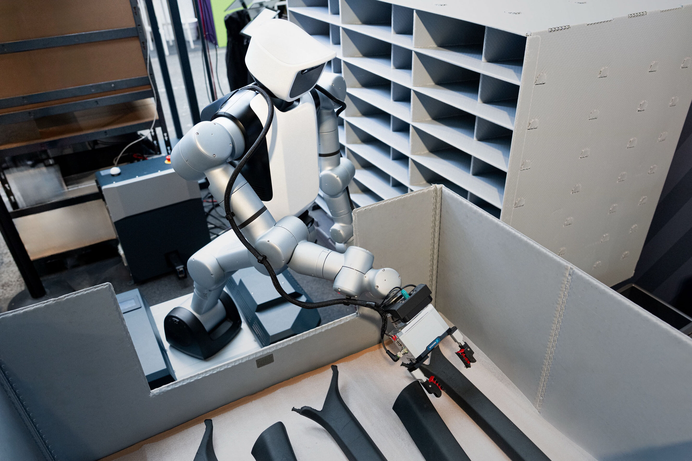 Mobile humanoid robots for automotive logistics - Agile Robots, Audi, Dassault Systèmes and NVIDIA announced at NVIDIA GTC Berlin a proof-of-concept to automate parts sequencing at Audi's Ingolstadt plant using mobile humanoids.