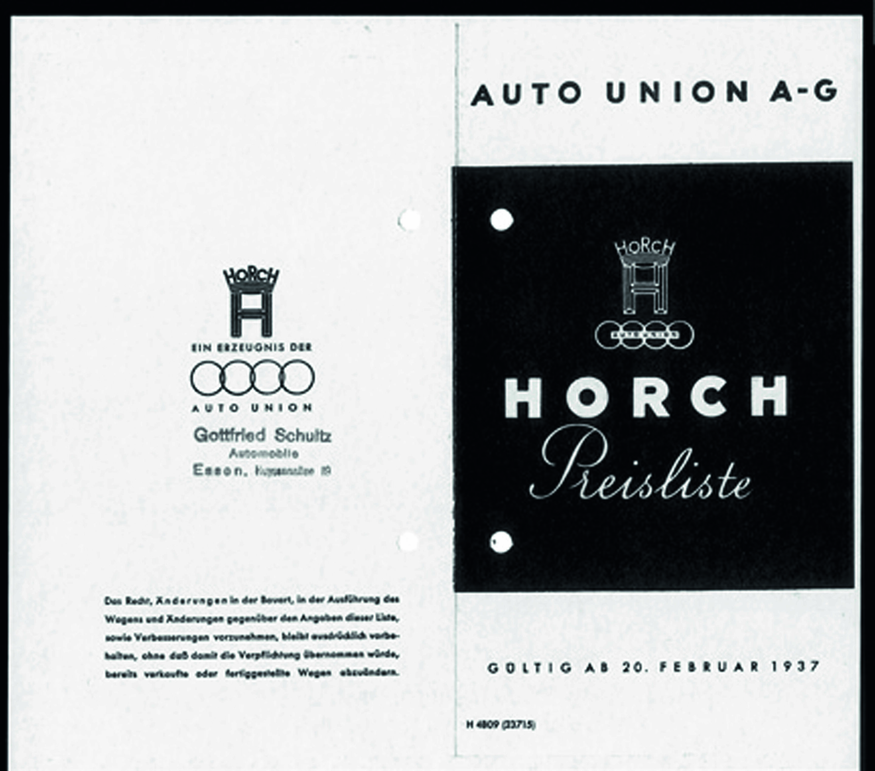 Jubiläumsmagazin Historie - Horch: Preisliste 1937