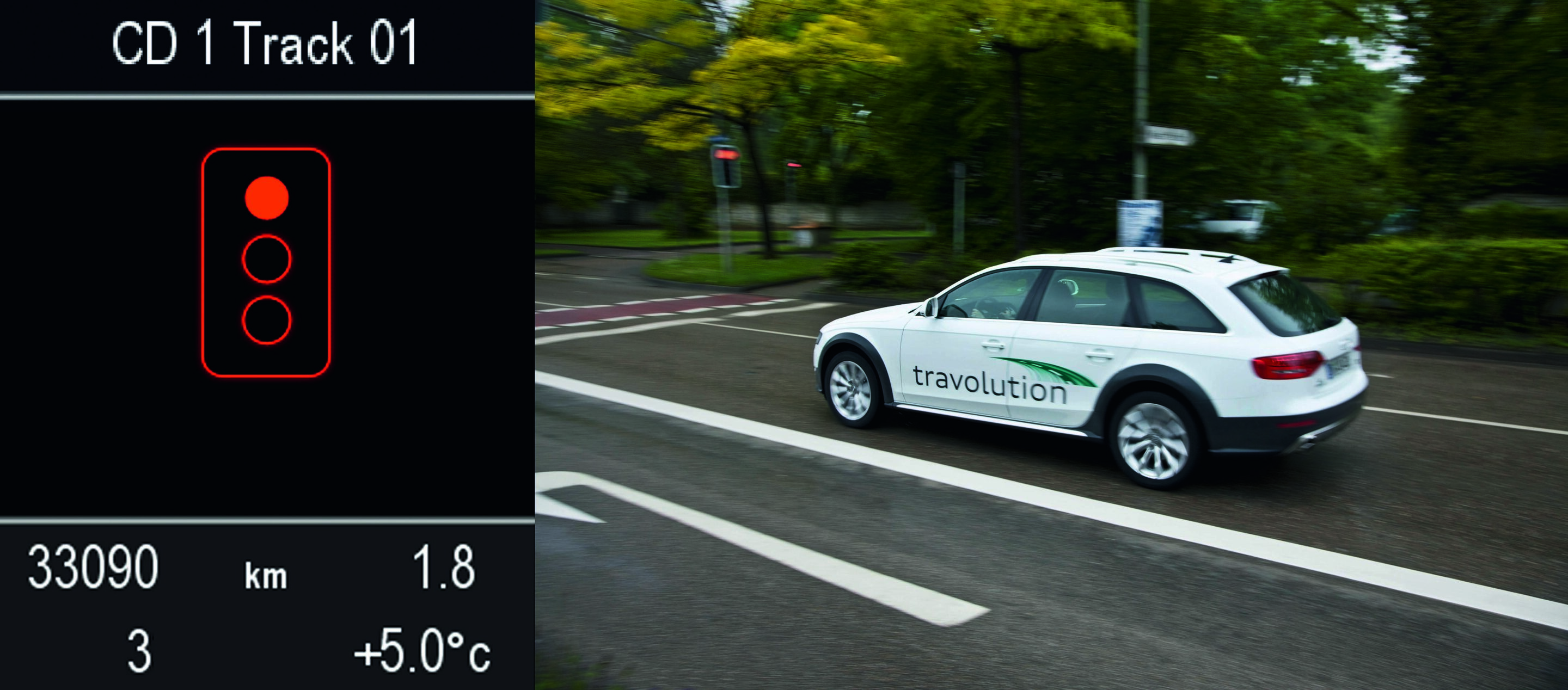 Illustration - Efficient urban driving – the Audi travolution project - travolution - Warning to avoid red light violation