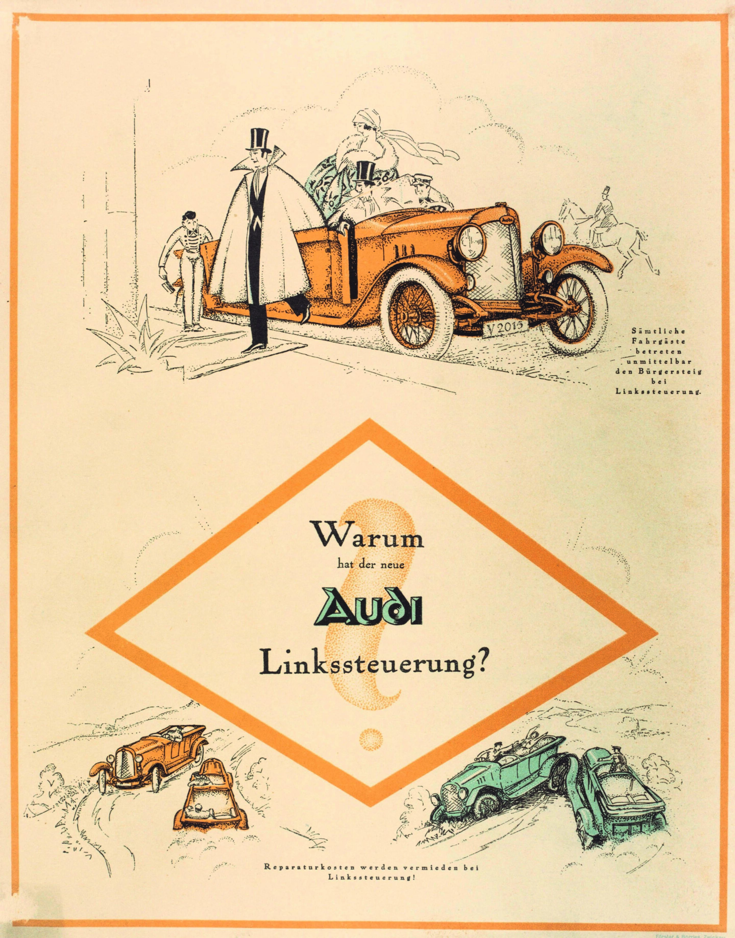 Jubiläumsmagazin Historie - Audi als Pionier der Linkslenkung: Der Prospekt erklärt die Vorzüge