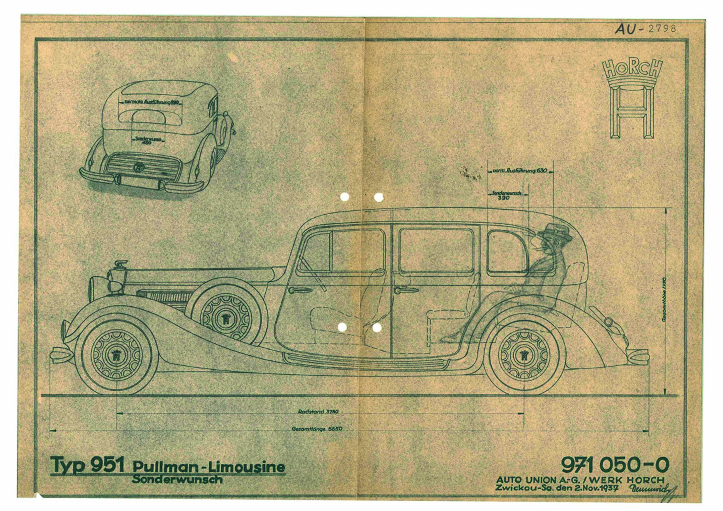 Anniversary magazine History - Horch - drawings for a pullman limousine