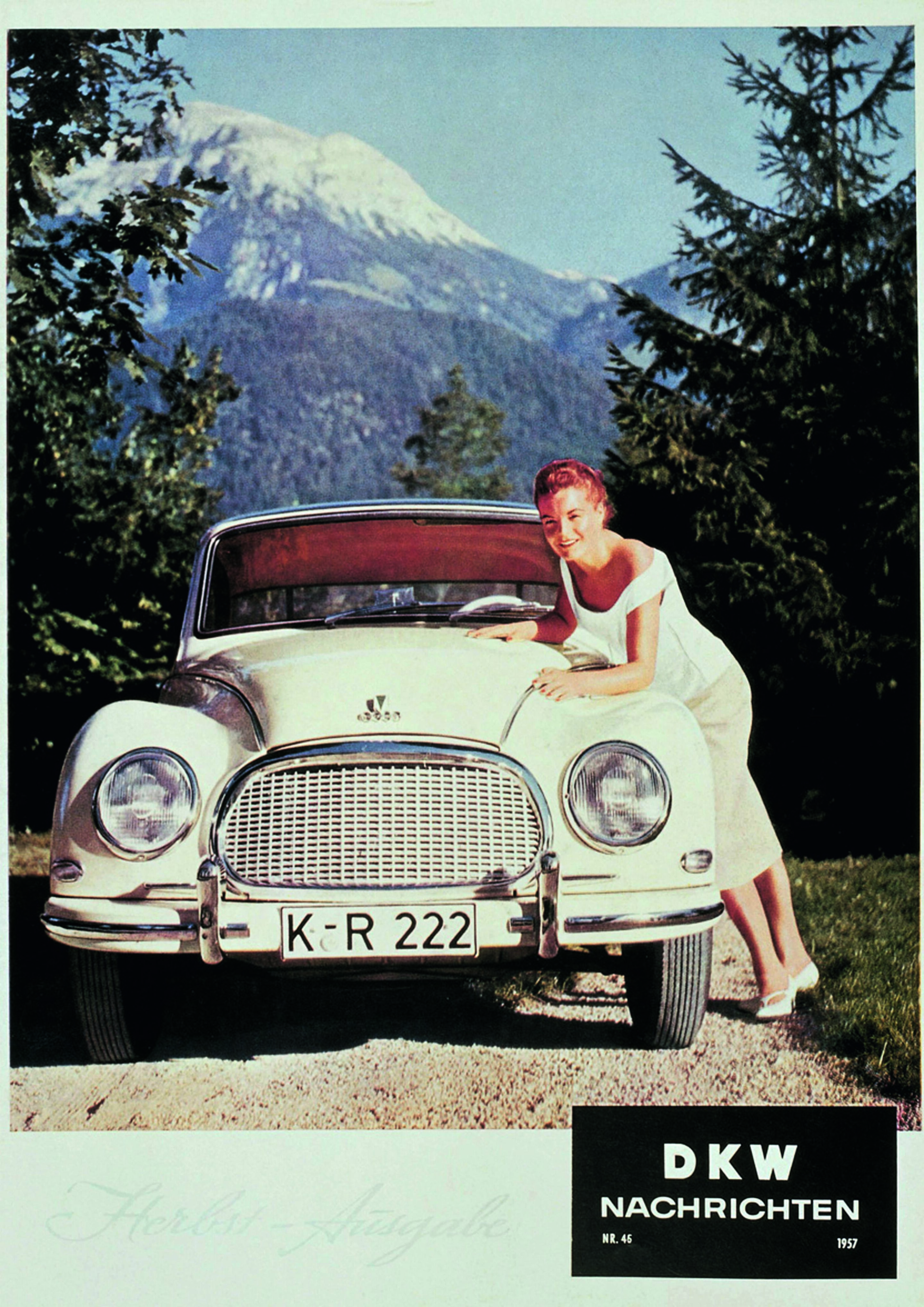 Jubiläumsmagazin Historie - Werbung in den 50er Jahren: Romy Schneider und der DKW F93, 1957 für die Händlerzeitschrift fotografiert