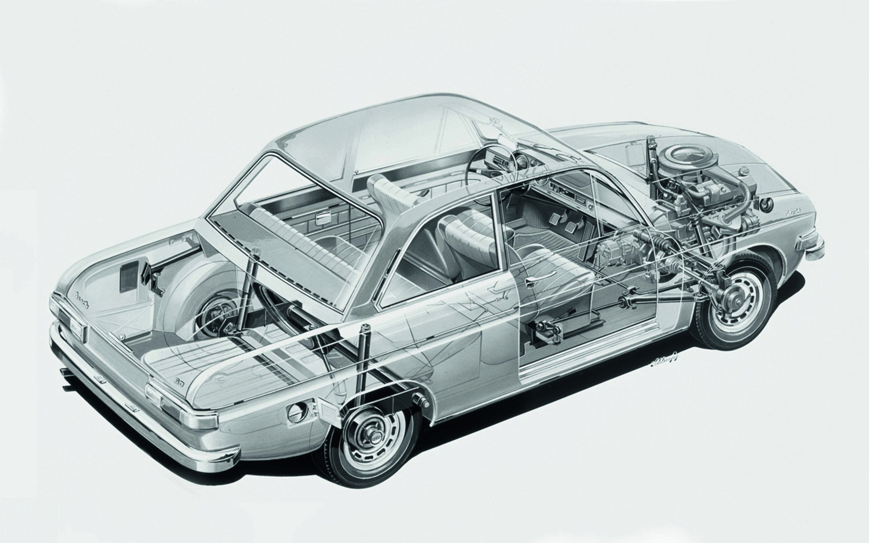 Jubiläumsmagazin Historie - Der DKW F 103 von 1965 in einer Durchsichtszeichnung