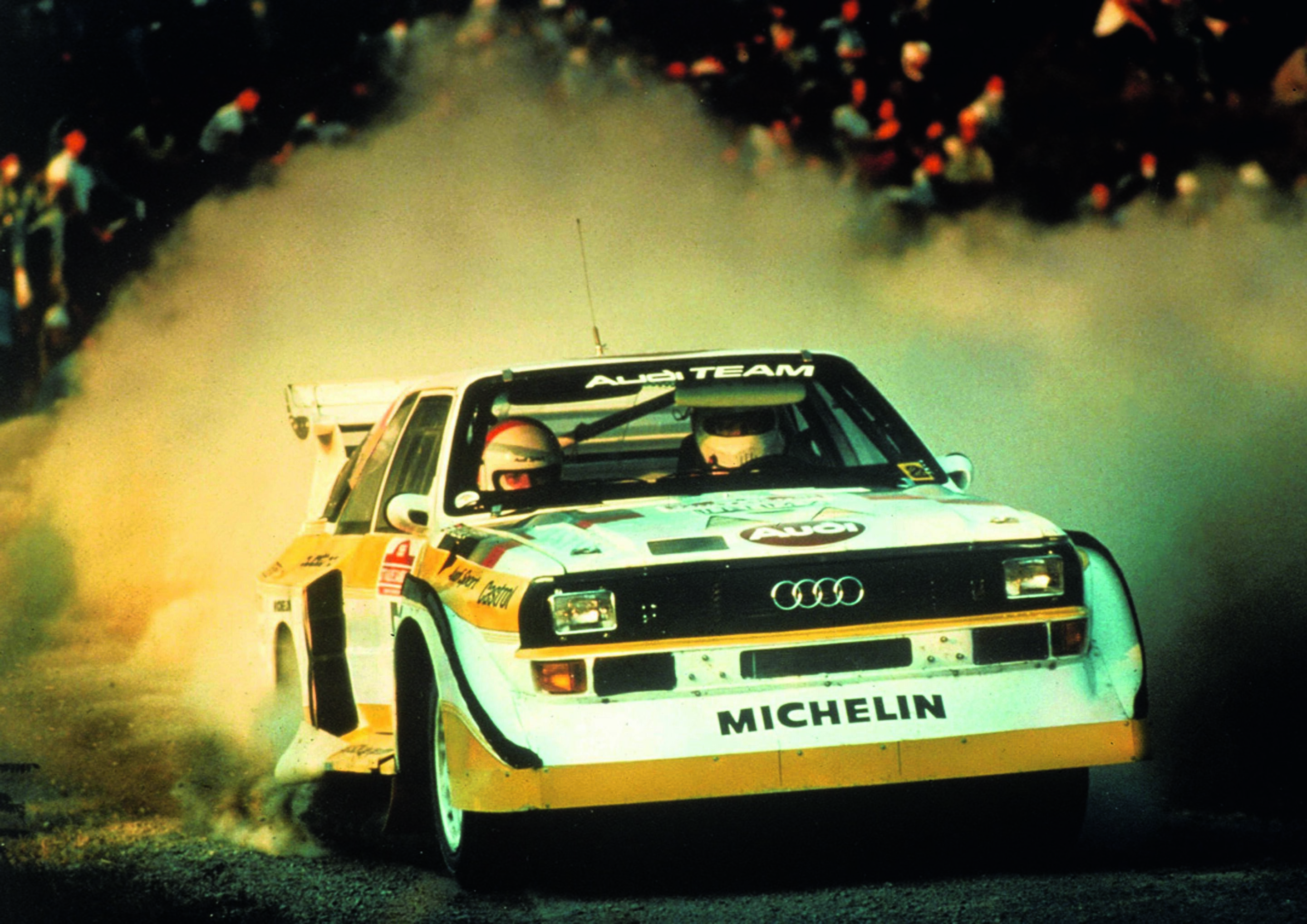Anniversary magazine History - Motorsport – in 1985 Walter Röhrl won the San Remo Rally in the Sport quattro S1
