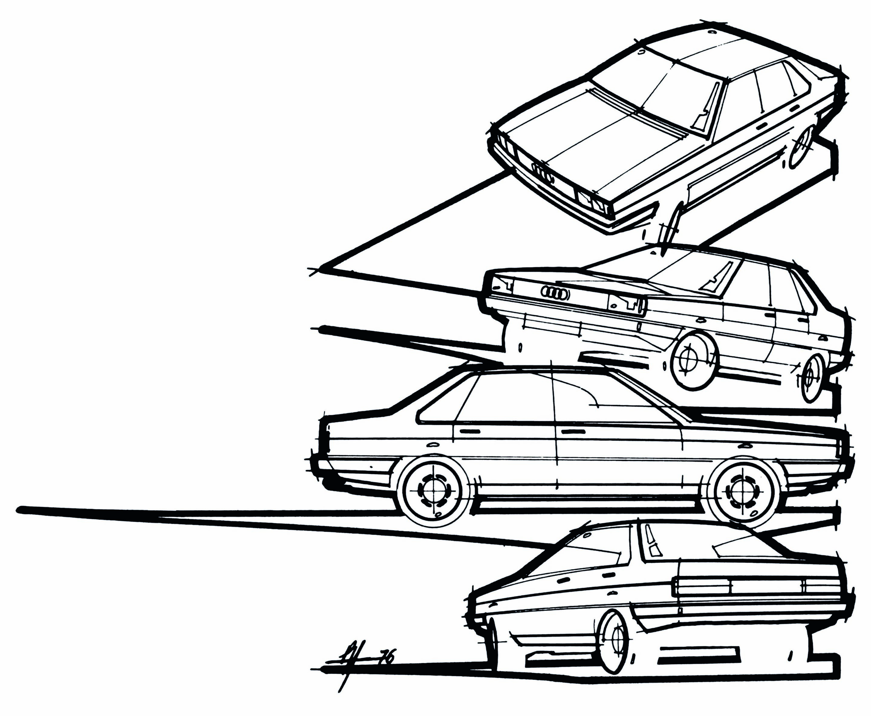 Skizze - Jubiläumsmagazin Design - Designskizze Audi 80