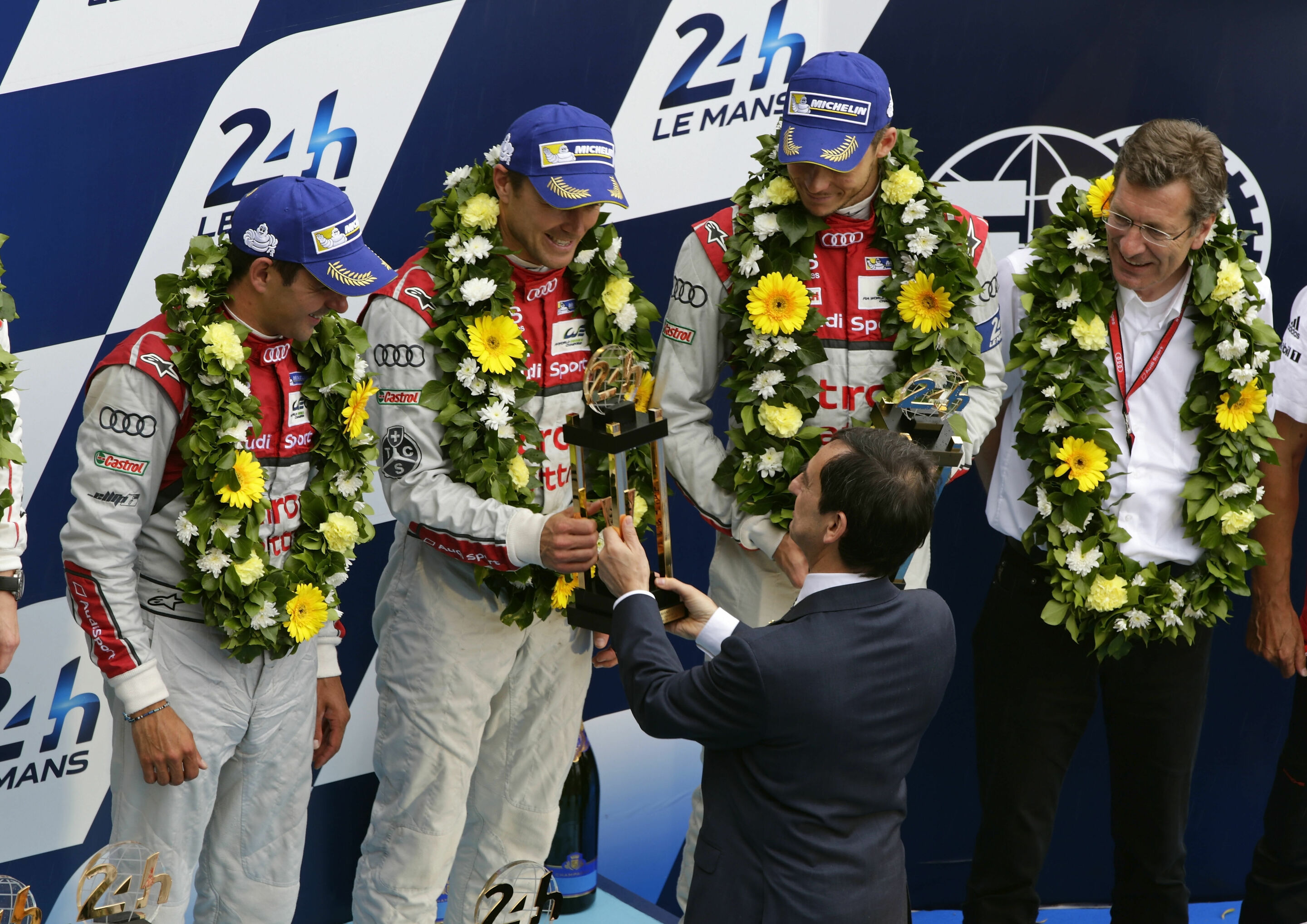 24h Le Mans 2015 - Benoît Tréluyer, Marcel Fässler, André Lotterer, Ralf Jüttner (Team Director Audi Sport Team Joest)