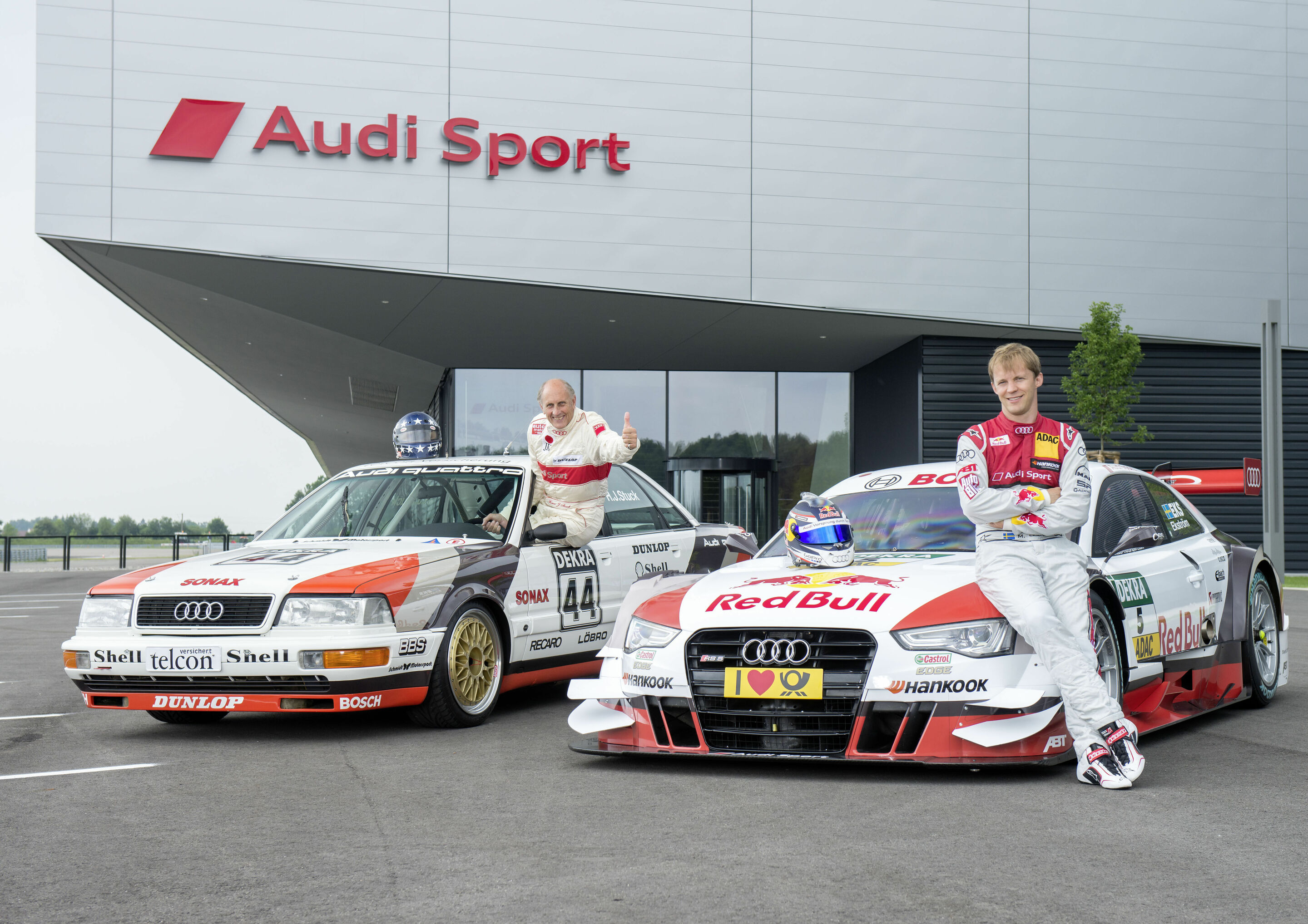 DTM Norisring 2015 - Audi V8 quattro (1990), Red Bull Audi RS 5 DTM (2015), Hans-Joachim Stuck, Mattias Ekström