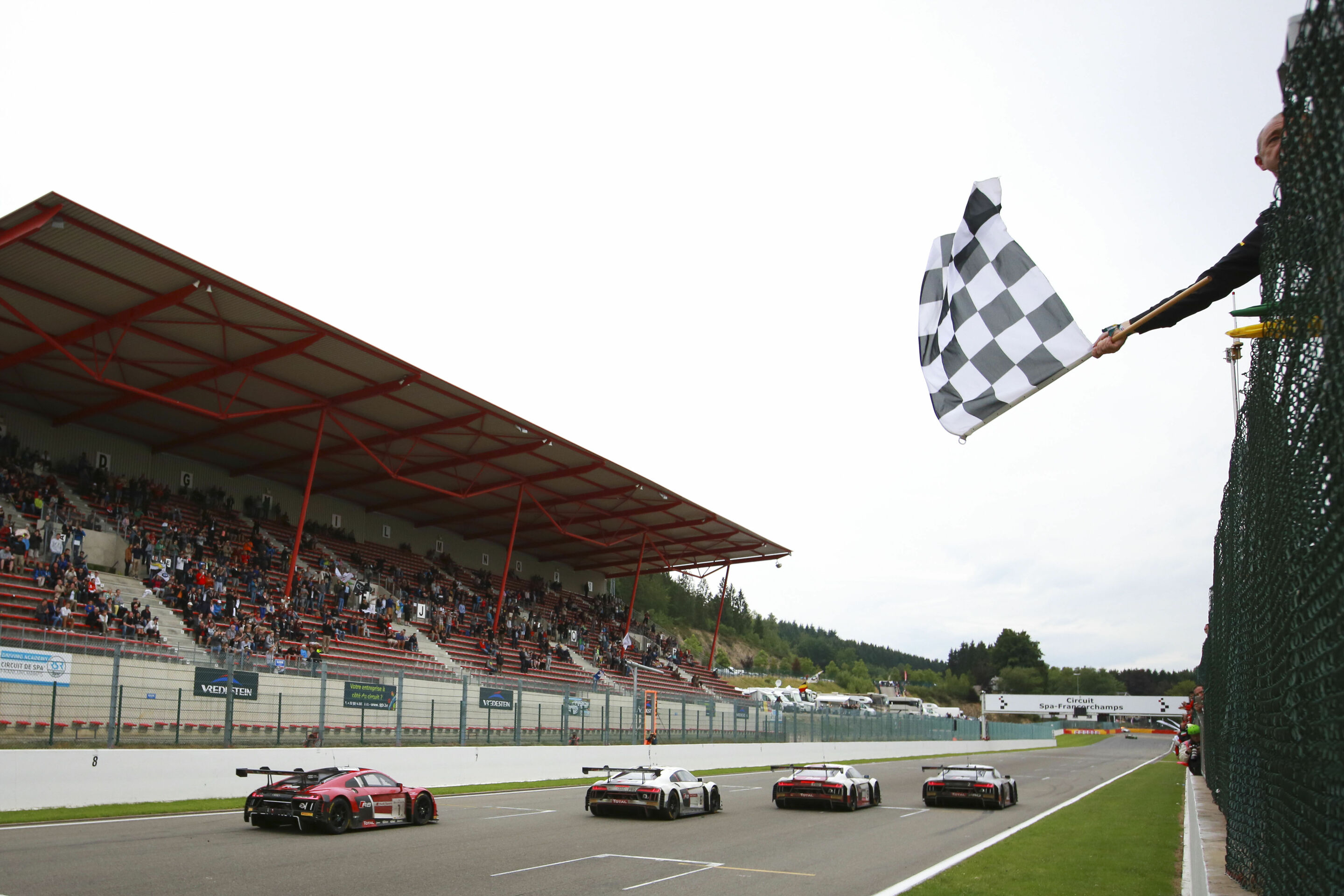 24h Spa 2015 - Audi R8 LMS #2 (Audi Sport Team WRT), Nico Müller/Stéphane Ortelli/Frank Stippler, Audi R8 LMS #5 (Audi Sport Team Phoenix), Christian Mamerow/Christopher Mies/Nicki Thiim, Audi R8 LMS #6 (Audi Sport Team Phoenix), Marcel Fässler/André...