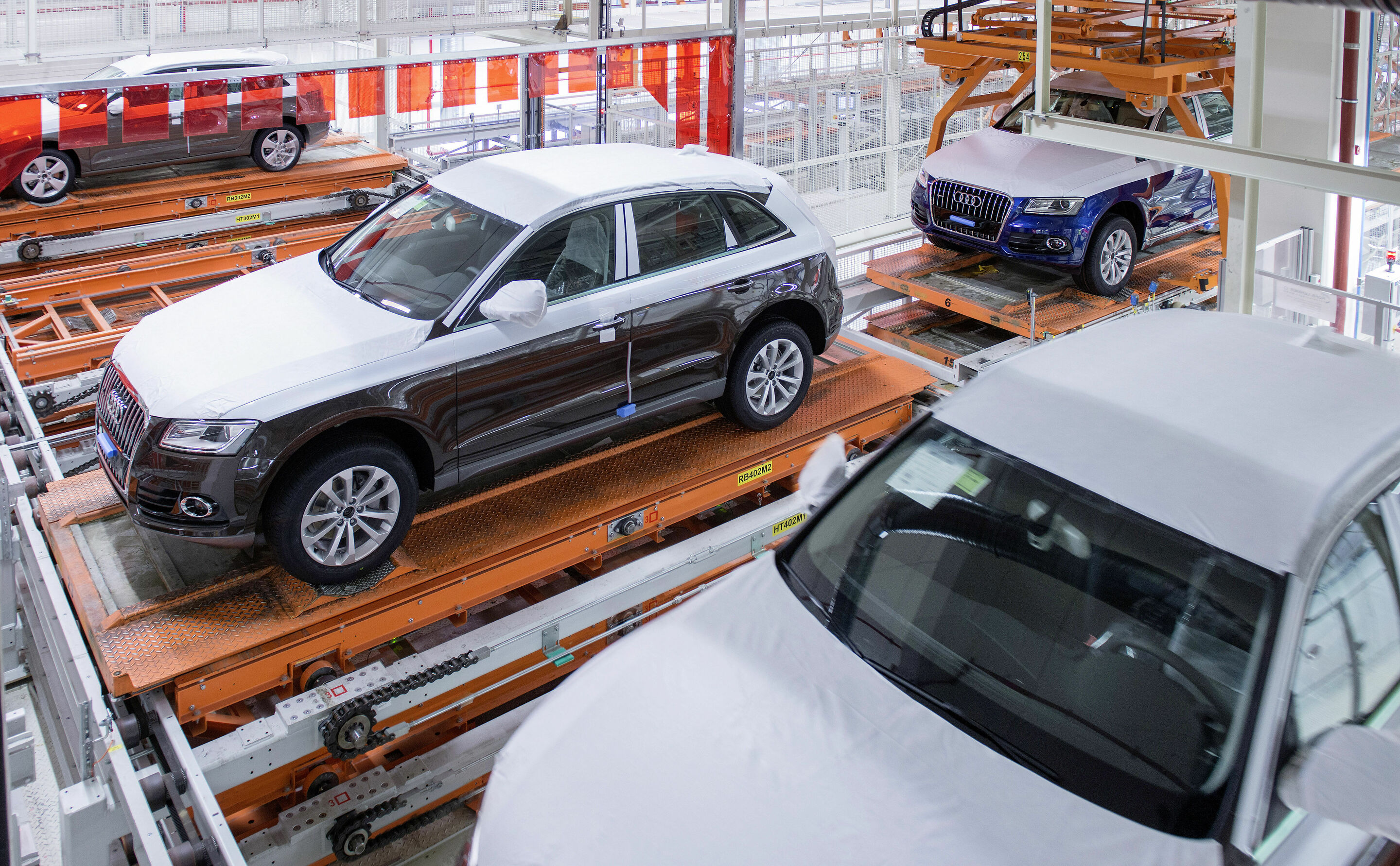 Processing Building at the Audi site Ingolstadt - The Audi models are taken to be loaded on trains or trucks on a conveyor.