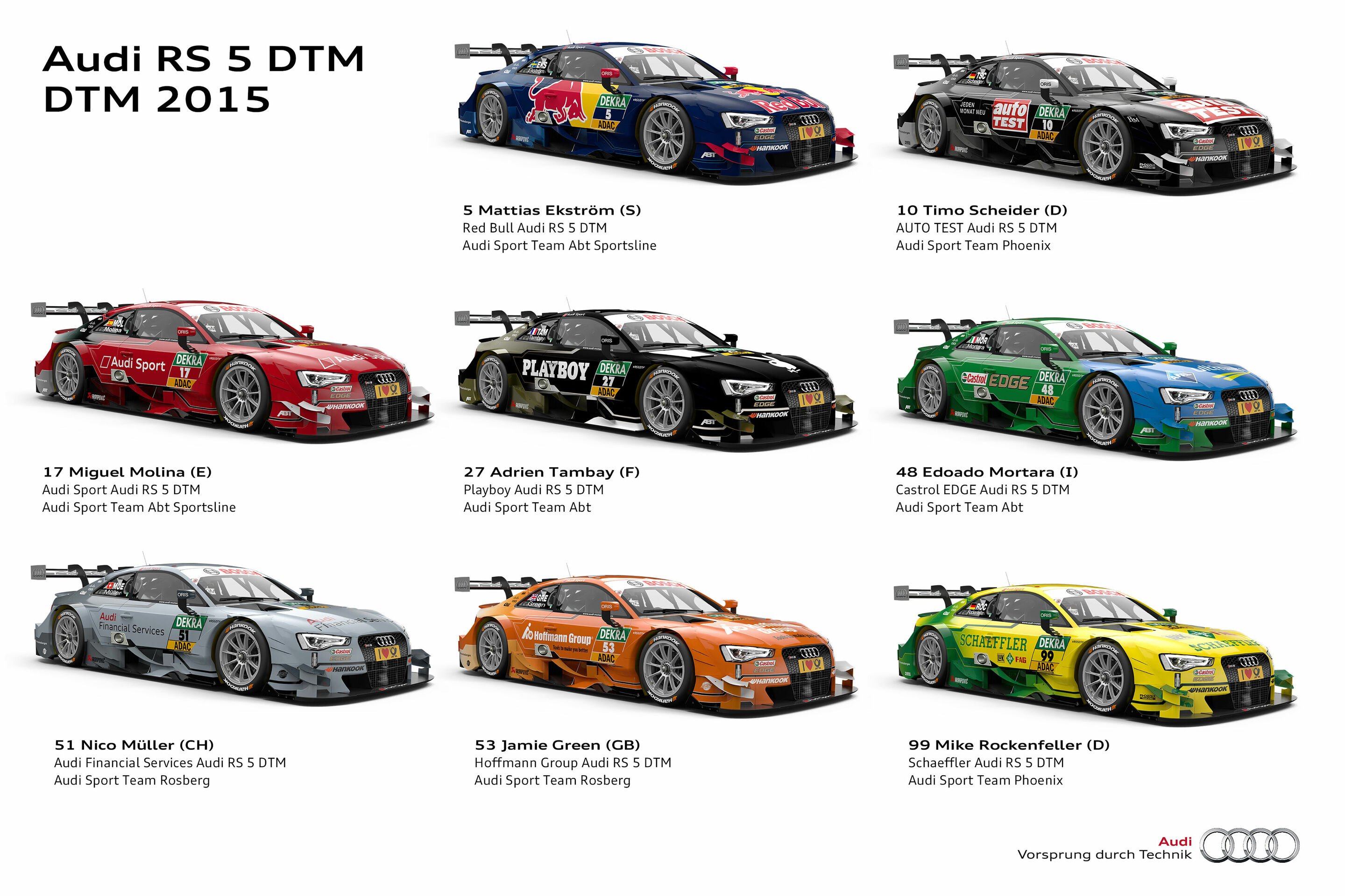 Top-Marken setzen auf Audi und die DTM - Die acht Audi RS 5 DTM für die DTM 2015.