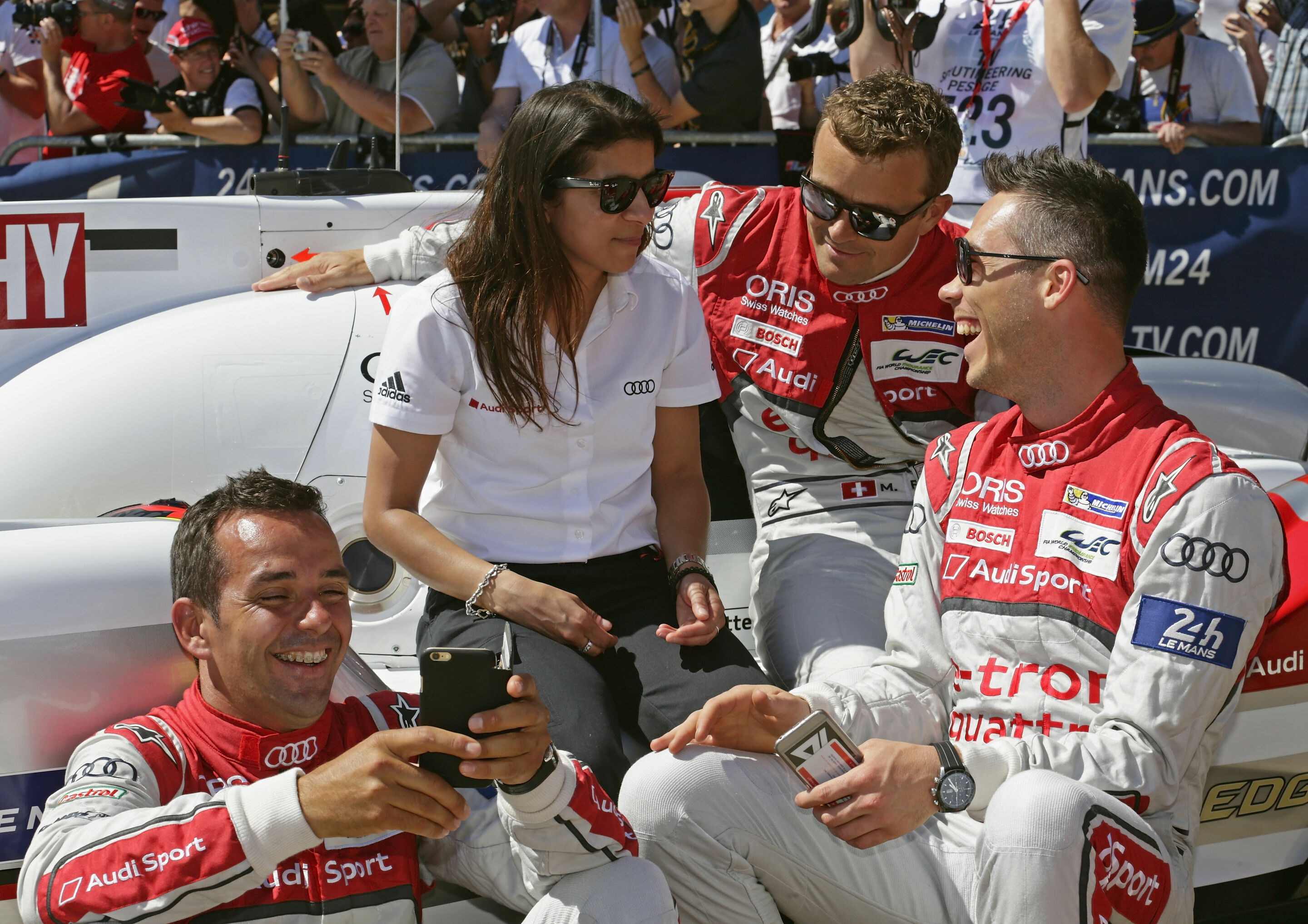 24h Le Mans  2015 - Leena Gade mit Benoît Tréluyer, Marcel Fässler und André Lotterer