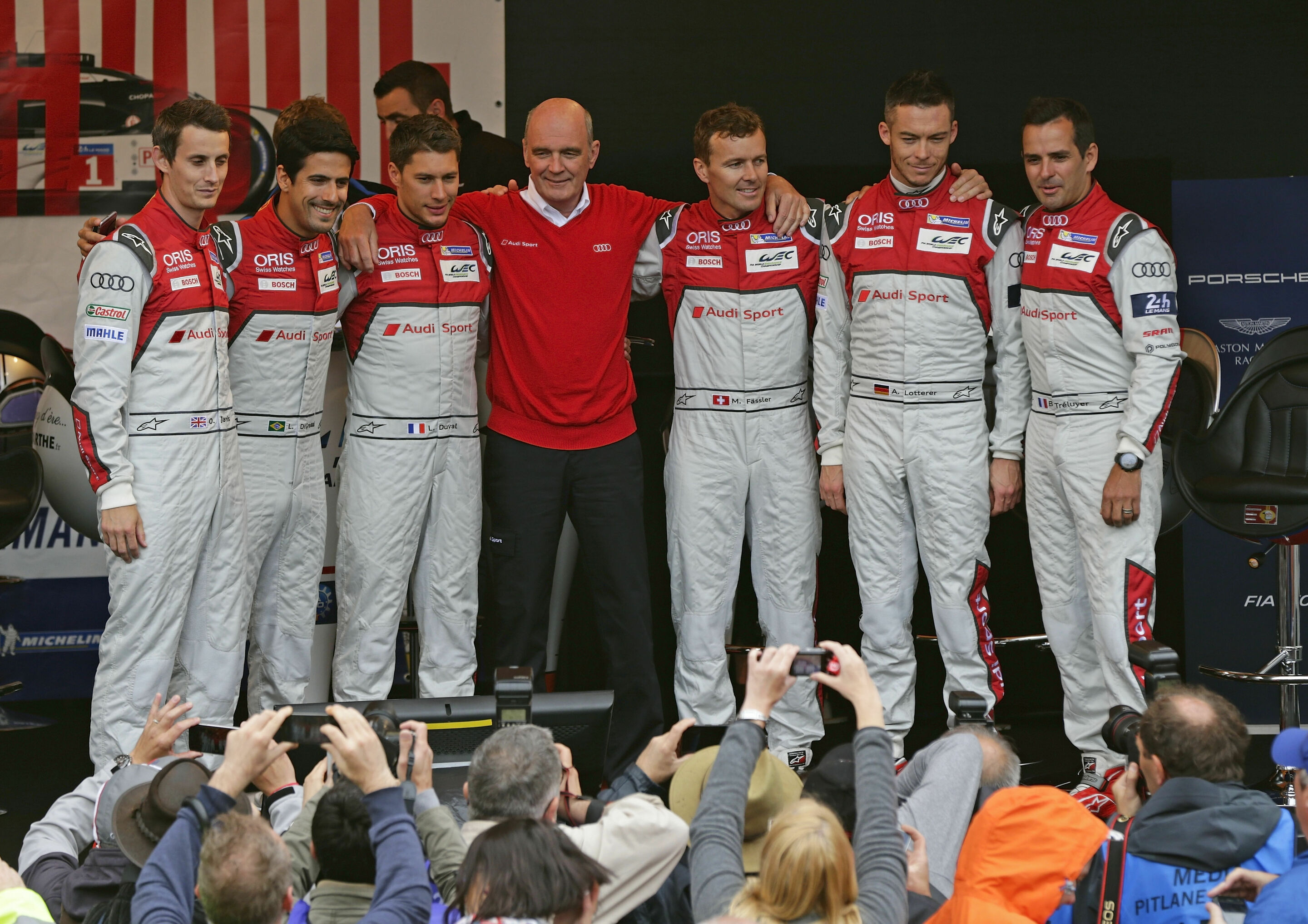 24h Le Mans 2016 - Oliver Jarvis, Lucas di Grassi, Loïc Duval, Dr. Wolfgang Ullrich, André Lotterer, Marcel Fässler, Benoît Tréluyer