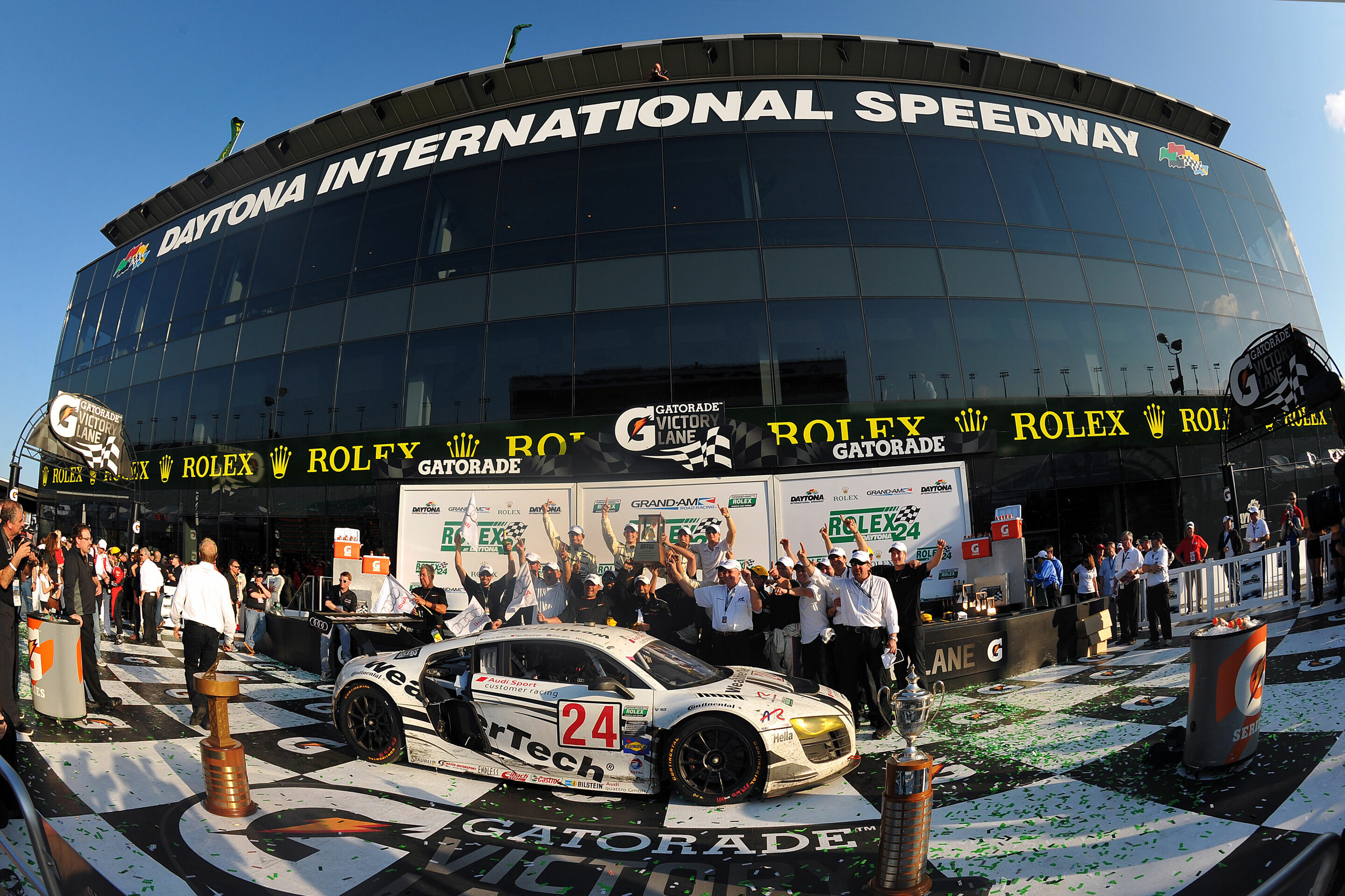 24h Daytona 2013 - In 2013, Audi scored its first of two Daytona 24h class wins so far with the Audi R8 GRAND-AM #24 (Alex Job Racing), Filipe Albuquerque (P), Oliver Jarvis (GB), Dion von Moltke (USA), Edoardo Mortara (F/I)