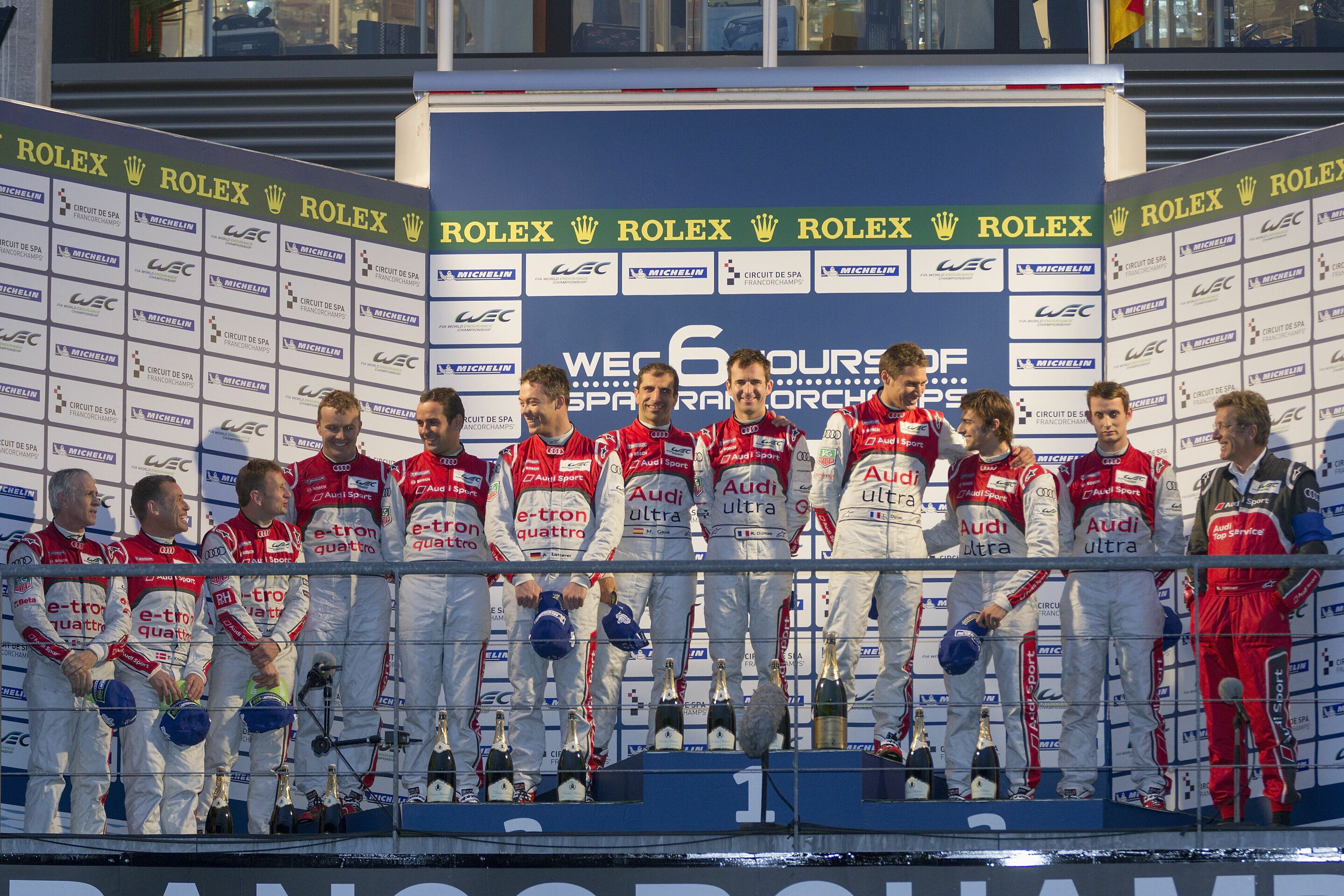 WEC Spa 2012 - Dindo Capello, Tom Kristensen, Allan McNish, Marcel Fässler, André Lotterer, Benoît Tréluyer, Marc Gené, Romain Dumas, Loïc Duval, Marco Bonanomi, Oliver Jarvis, Ralf Jüttner
