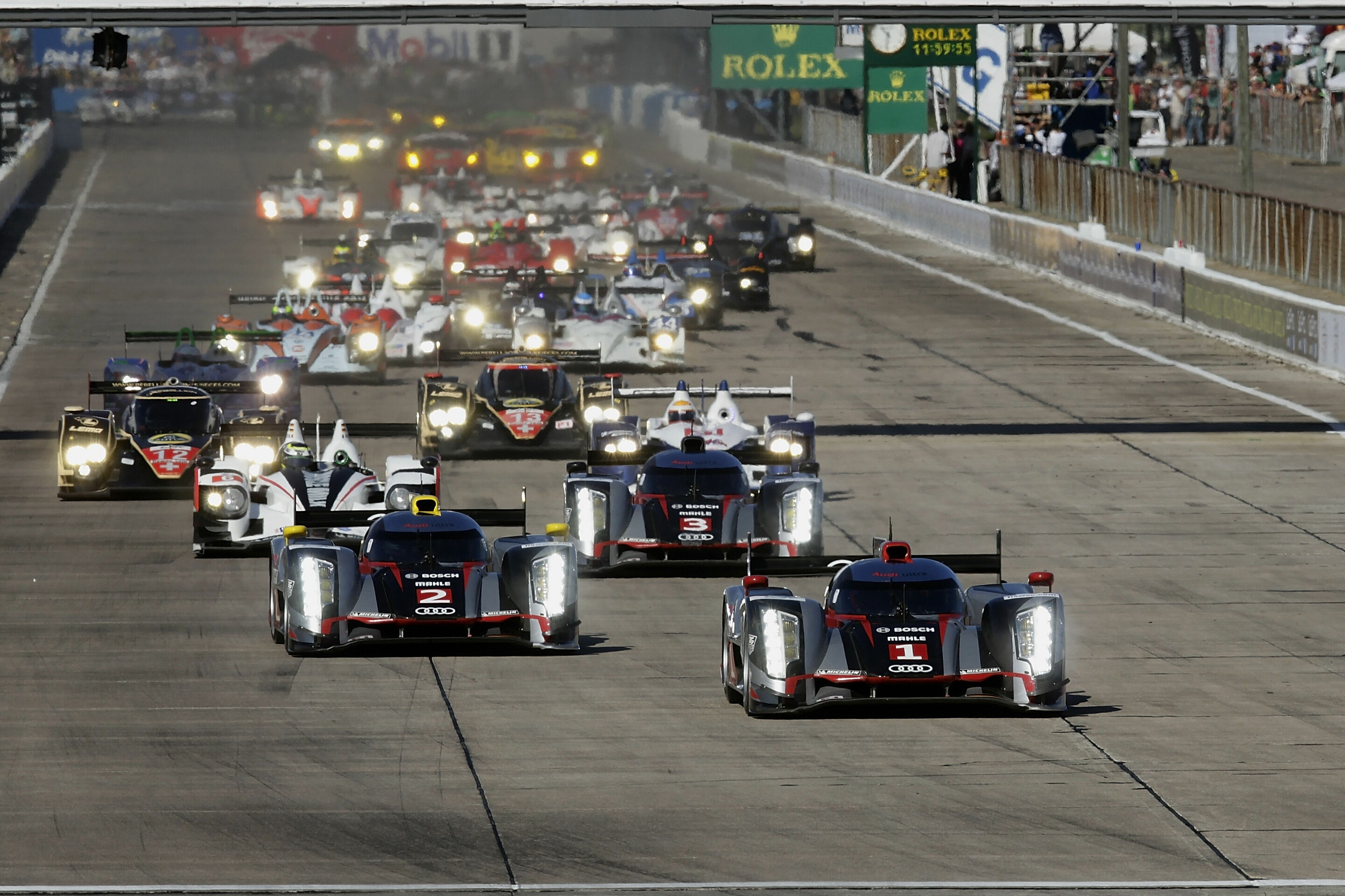 WEC Sebring 2012 - Audi R18 TDI #1 (Audi Sport Team Joest), Marcel Fässler, André Lotterer, Benoît Tréluyer; Audi R18 TDI #2 (Audi Sport Team Joest), Dindo Capello, Tom Kristensen, Allan McNish; Audi R18 TDI #3 (Audi Sport Team Joest), Romain Dumas/Loïc...