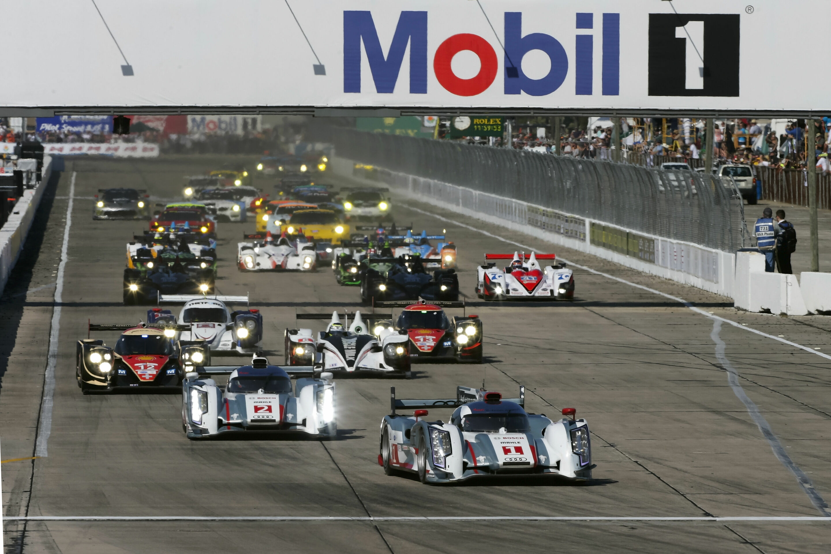 12h Sebring 2013 - Audi R18 e-tron quattro #1 (Audi Sport Team Joest), Marcel Fässler/Oliver Jarvis/Benoît Tréluyer, Audi R18 e-tron quattro #2 (Audi Sport Team Joest), 
Lucas di Grassi/Tom Kristensen/Allan McNish