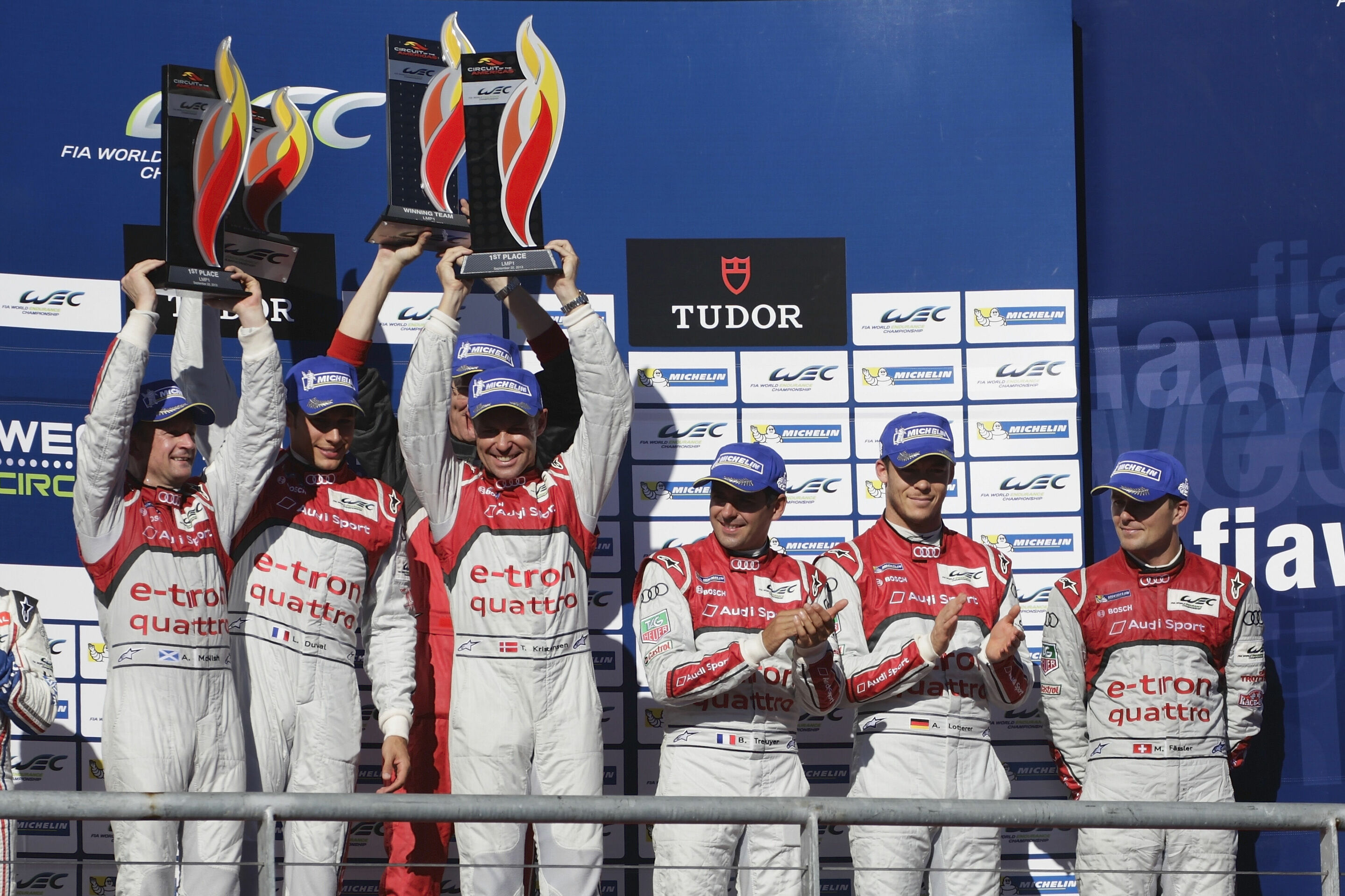 WEC Austin 2013 - Allan McNish, Loïc Duval, Tom Kristensen, Benoît Tréluyer, André Lotterer, Marcel Fässler