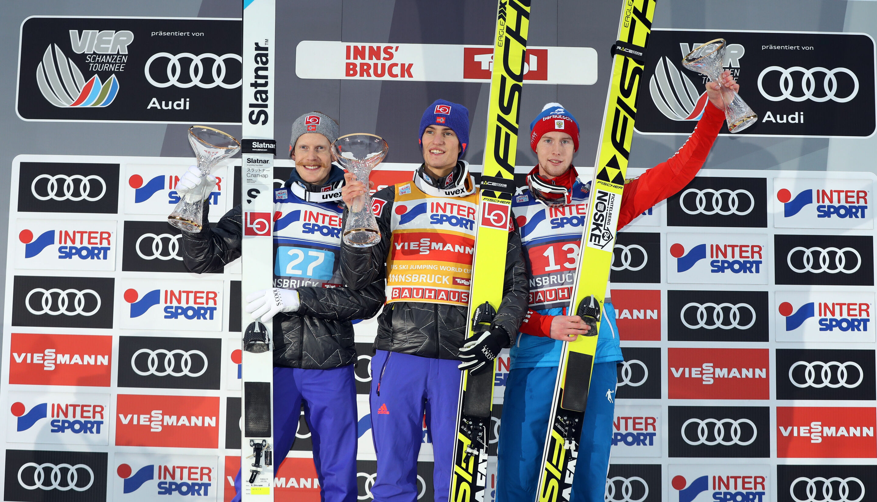 2016/17 4-Hills-Tournament - Robert Johansson (N), Daniel Andre Tande (N), Evgeniy Klimov (RUS)